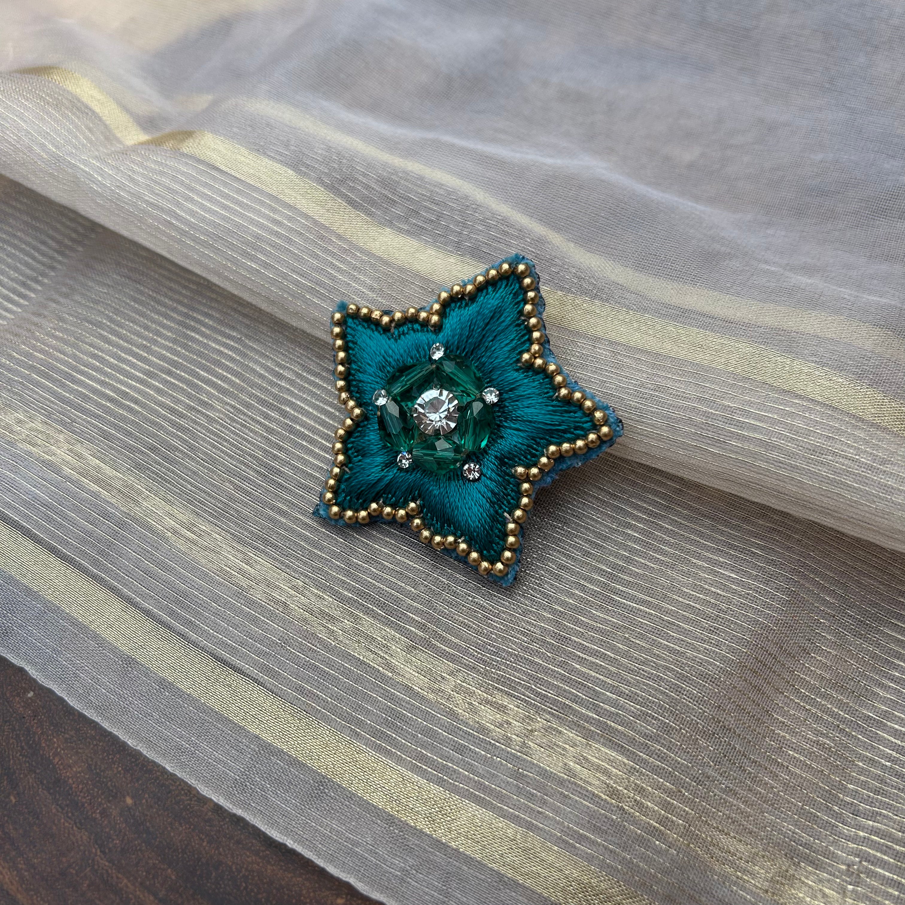 AB Teal silk thread Handmade Brooch