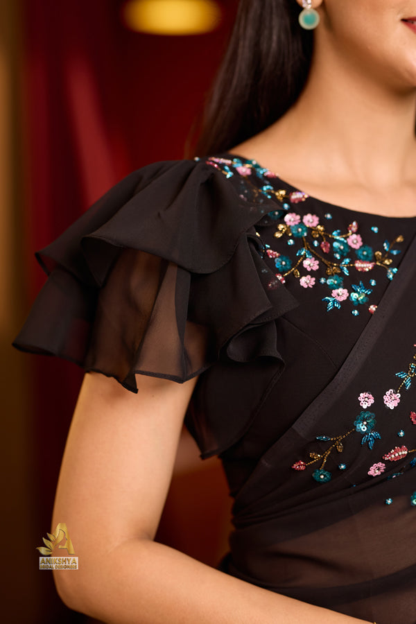 Black Galaxy Handwork Georgette saree