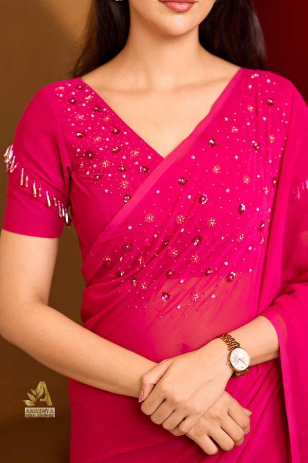 Queen Rani Pink Handwork Georgette saree