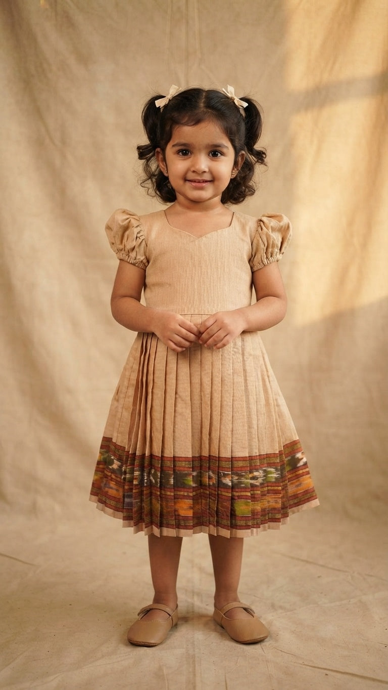 Beige Pochampally Kid FrockBeige Pochampally Kid Frock