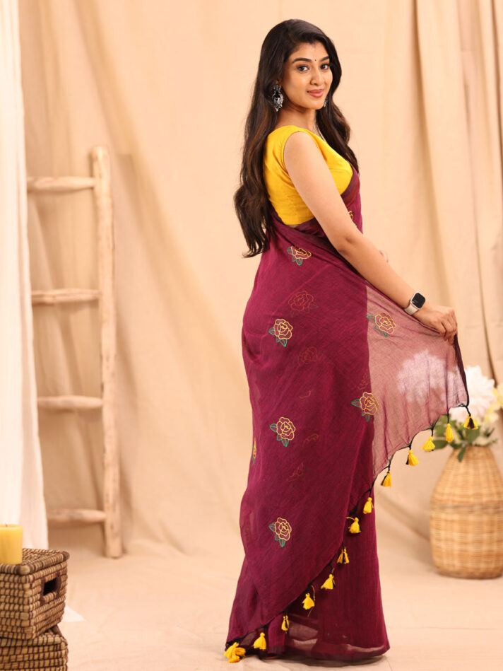 buy mul cotton embroidered saree online chennai