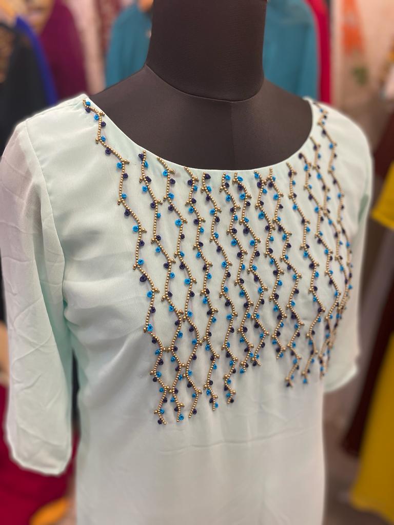 Buy Online Shop Georgette Blue Kurti at Anikshya Bridal Chennai