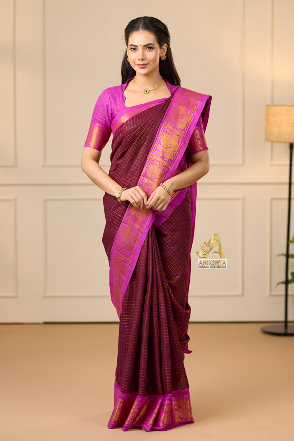 Maroon Sungudi Saree