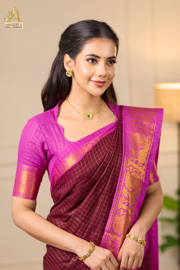 Maroon Sungudi Saree