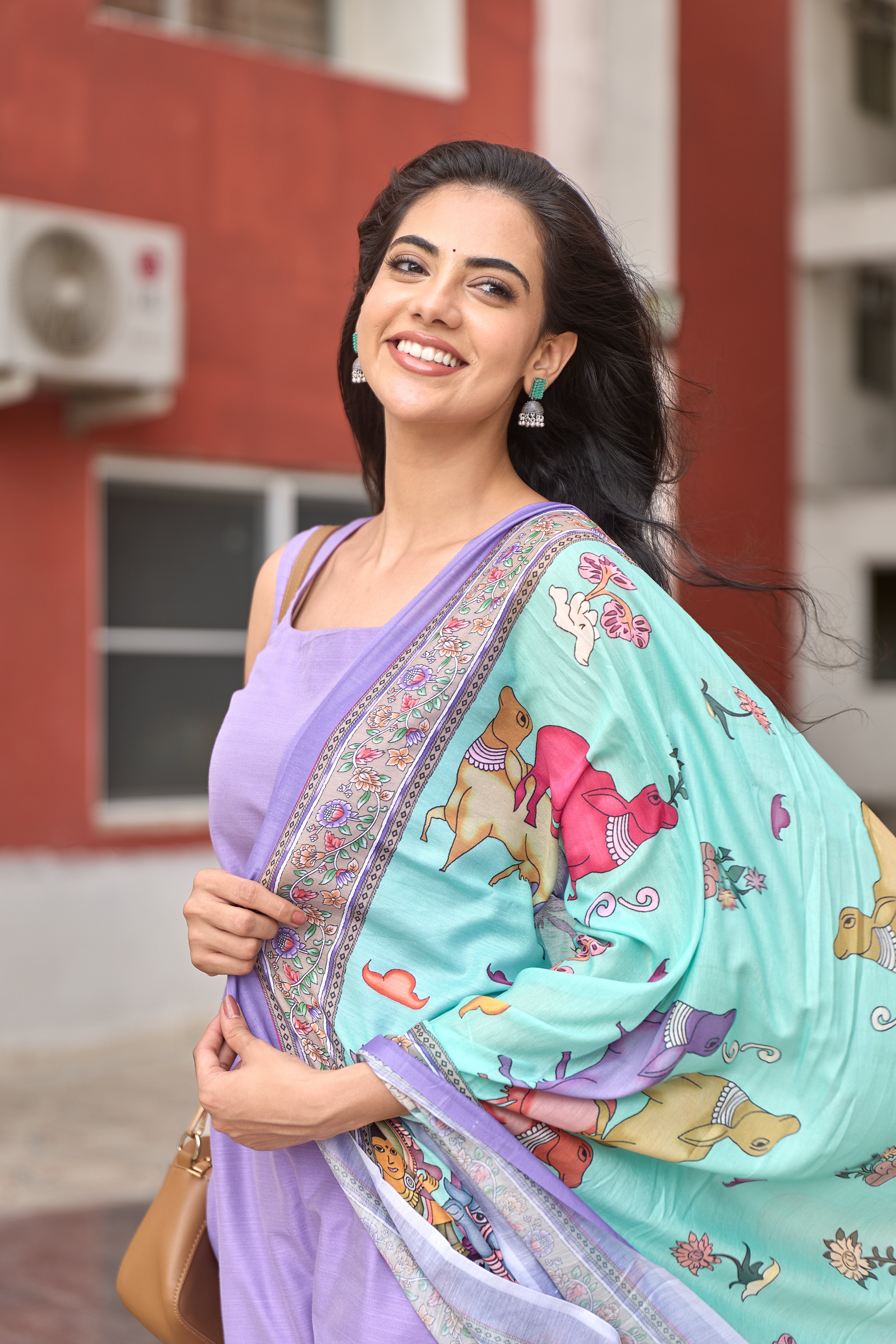 Lavender Cotton Kurti with Pure Mul Printed Dupatta