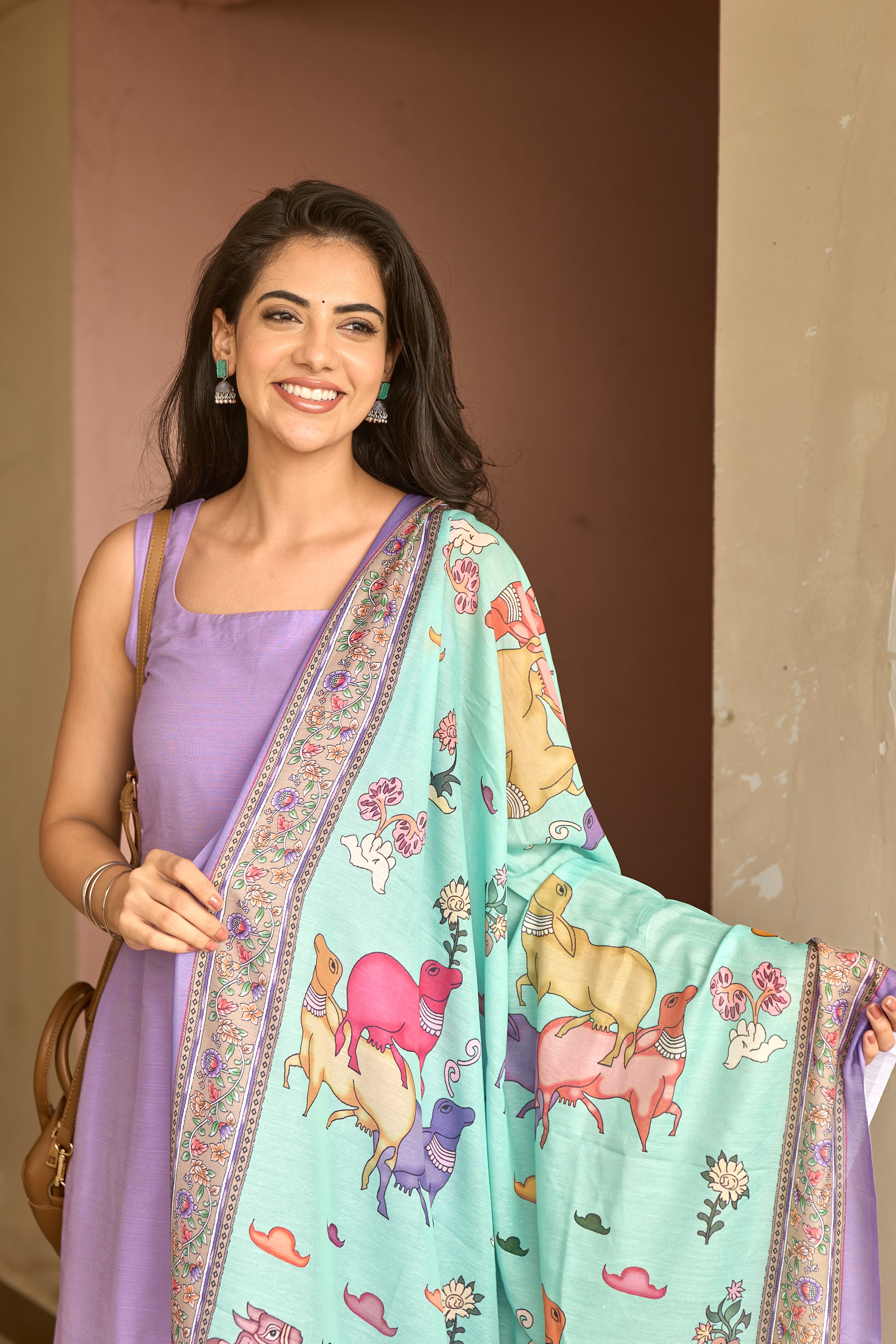 Lavender Cotton Kurti with Pure Mul Printed Dupatta