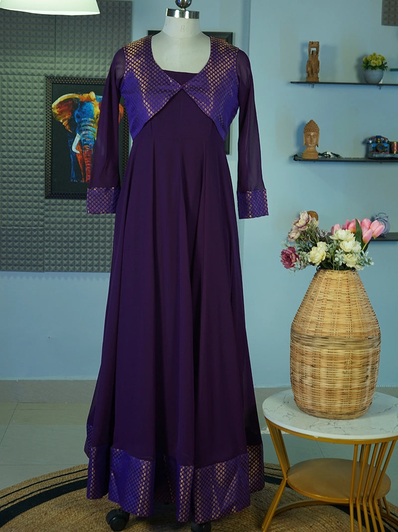 Anikshya Purple party wear with Banarasi shrug