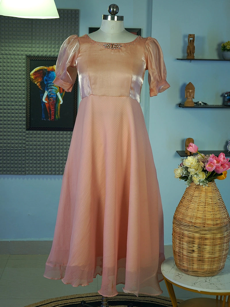 Anikshya Blush Pink Crushed Georgette party wear