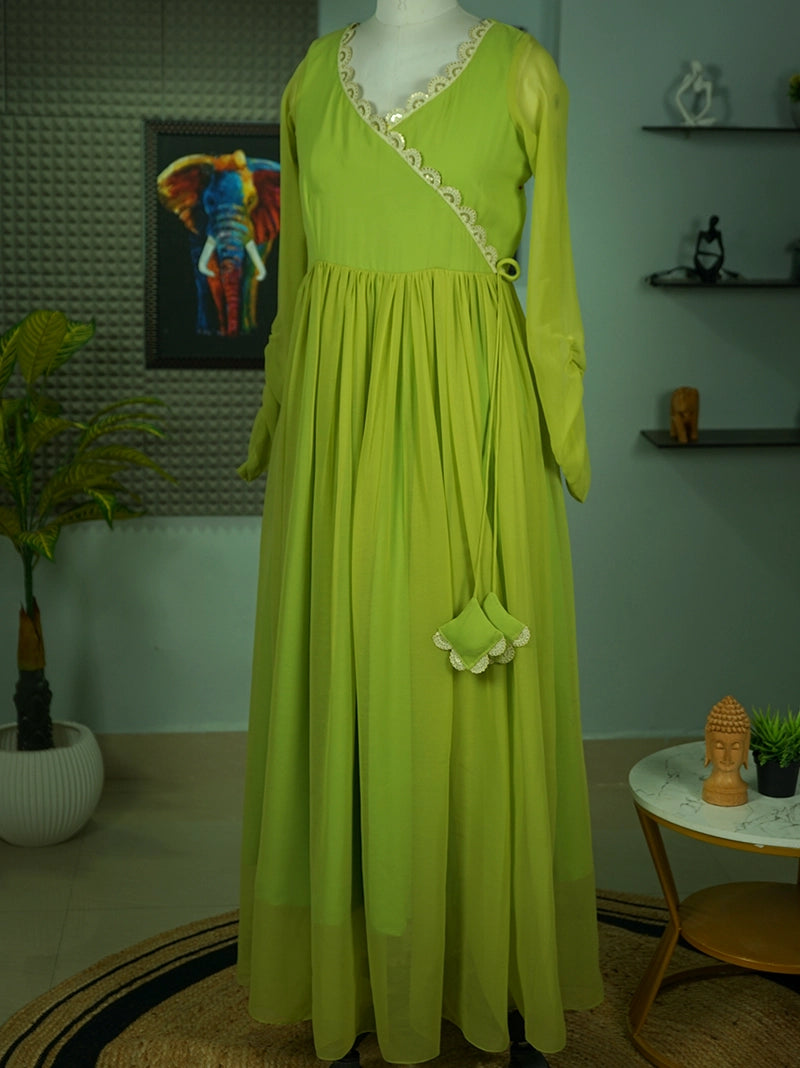 Anikshya Pista Green Angarakha Party wear dress