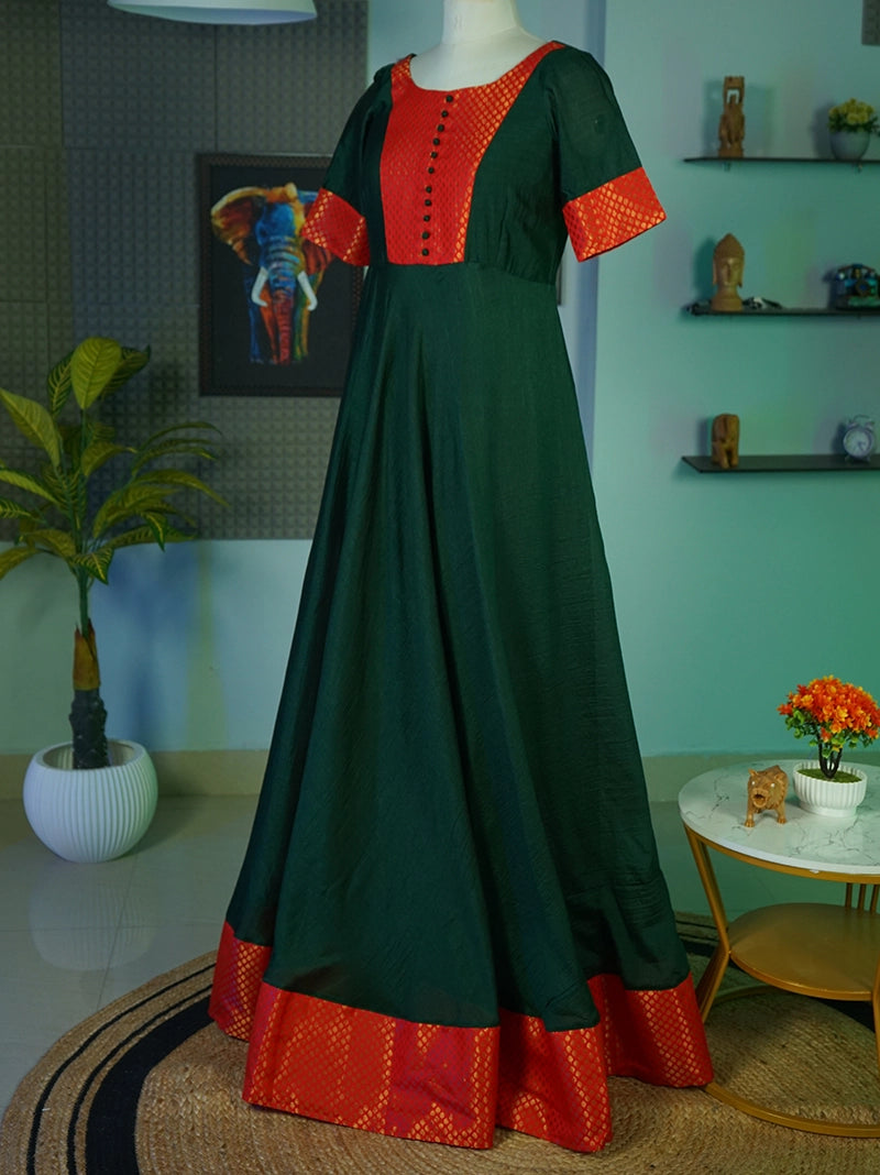 Anikshya Bottle green with Banarasi party wear Dress