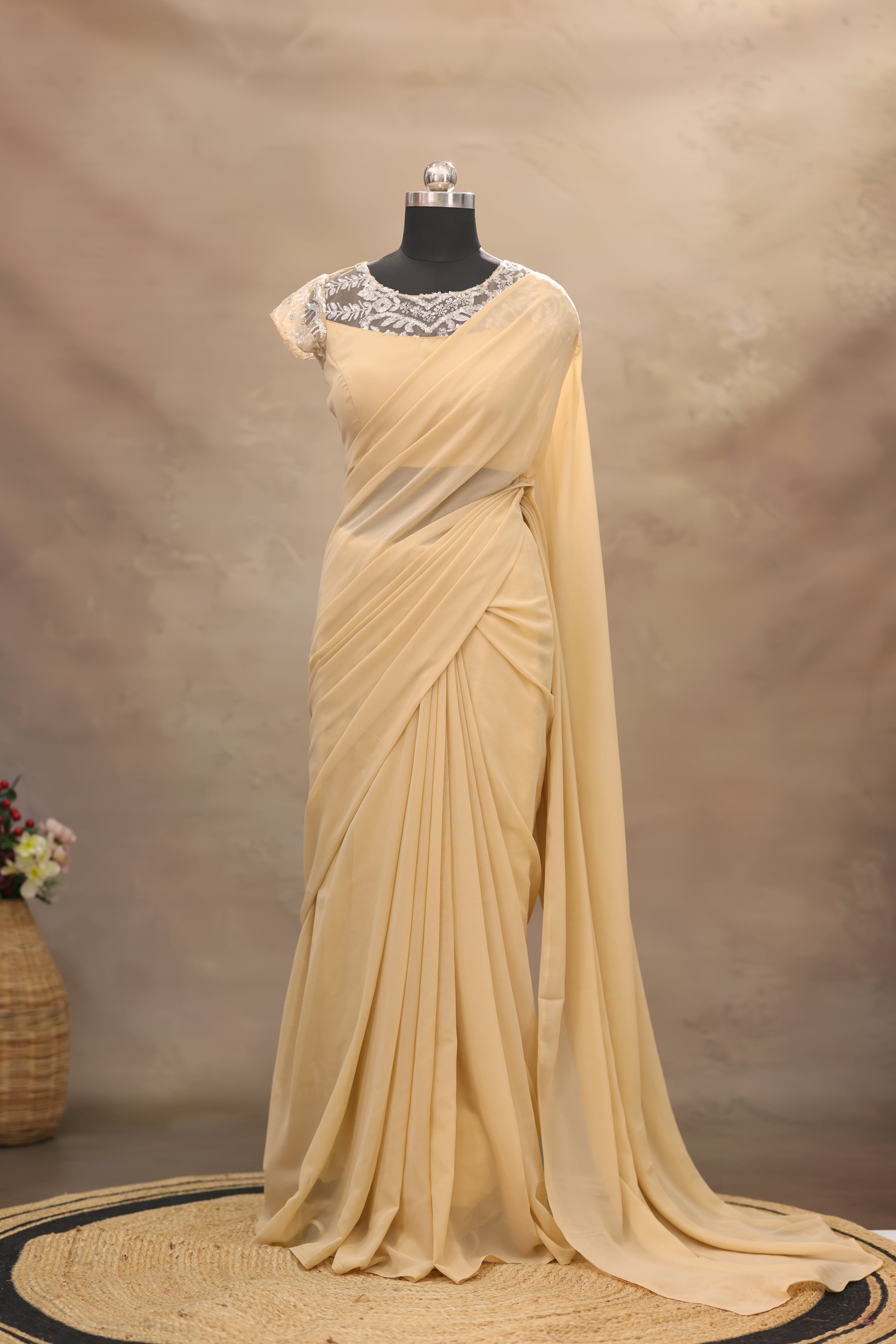 Beige Georgette saree