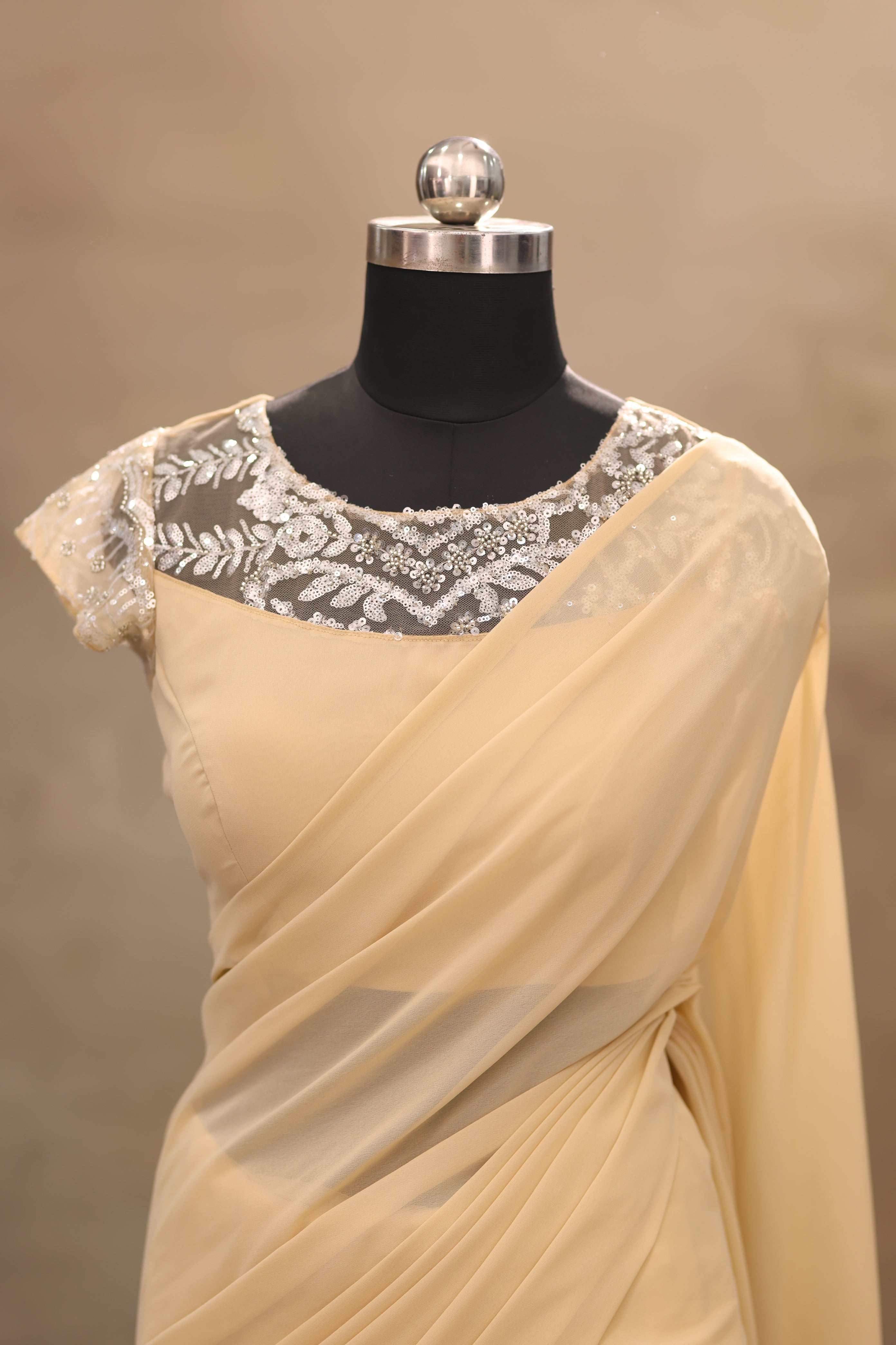 Beige Georgette saree