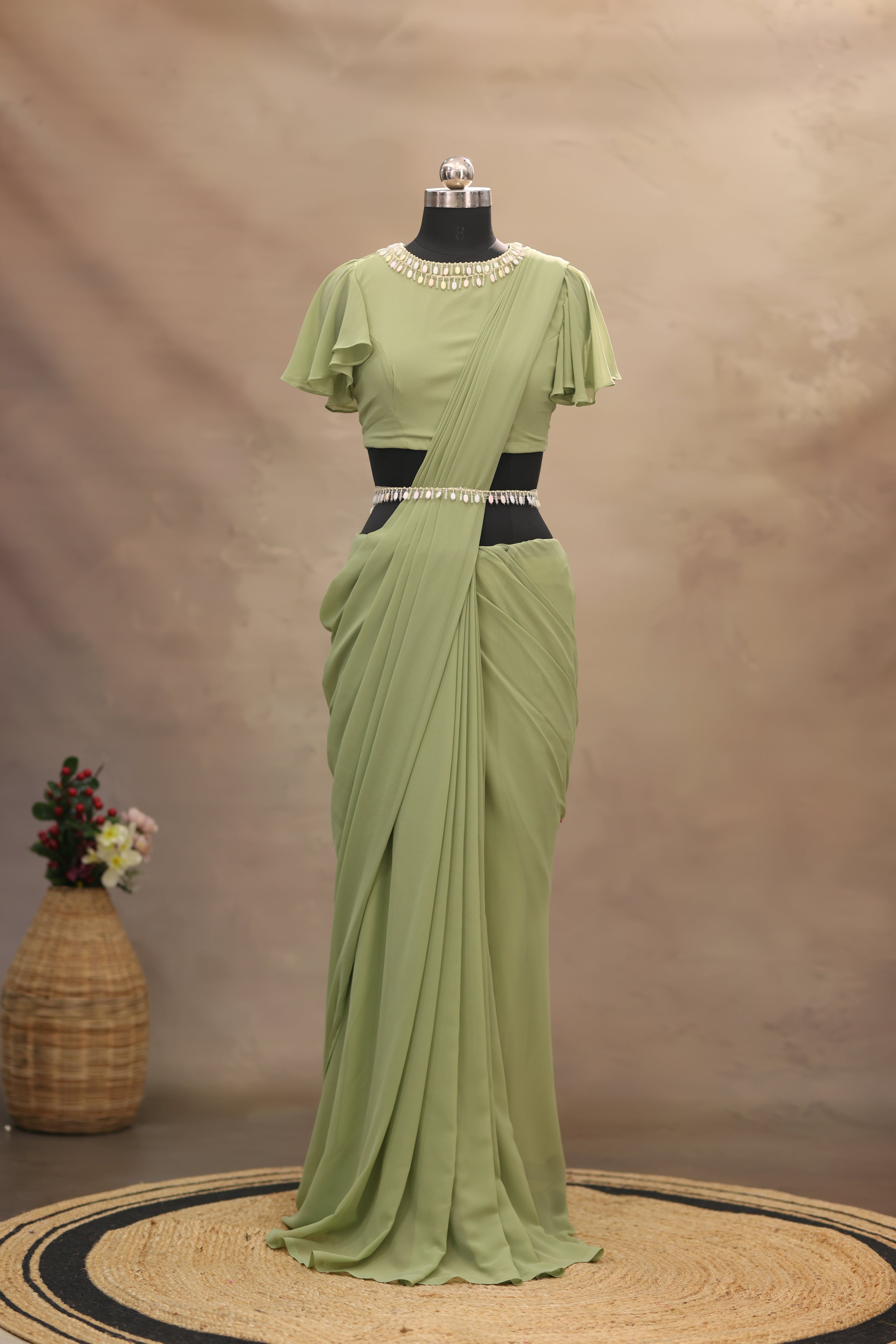 Sage Green Georgette saree