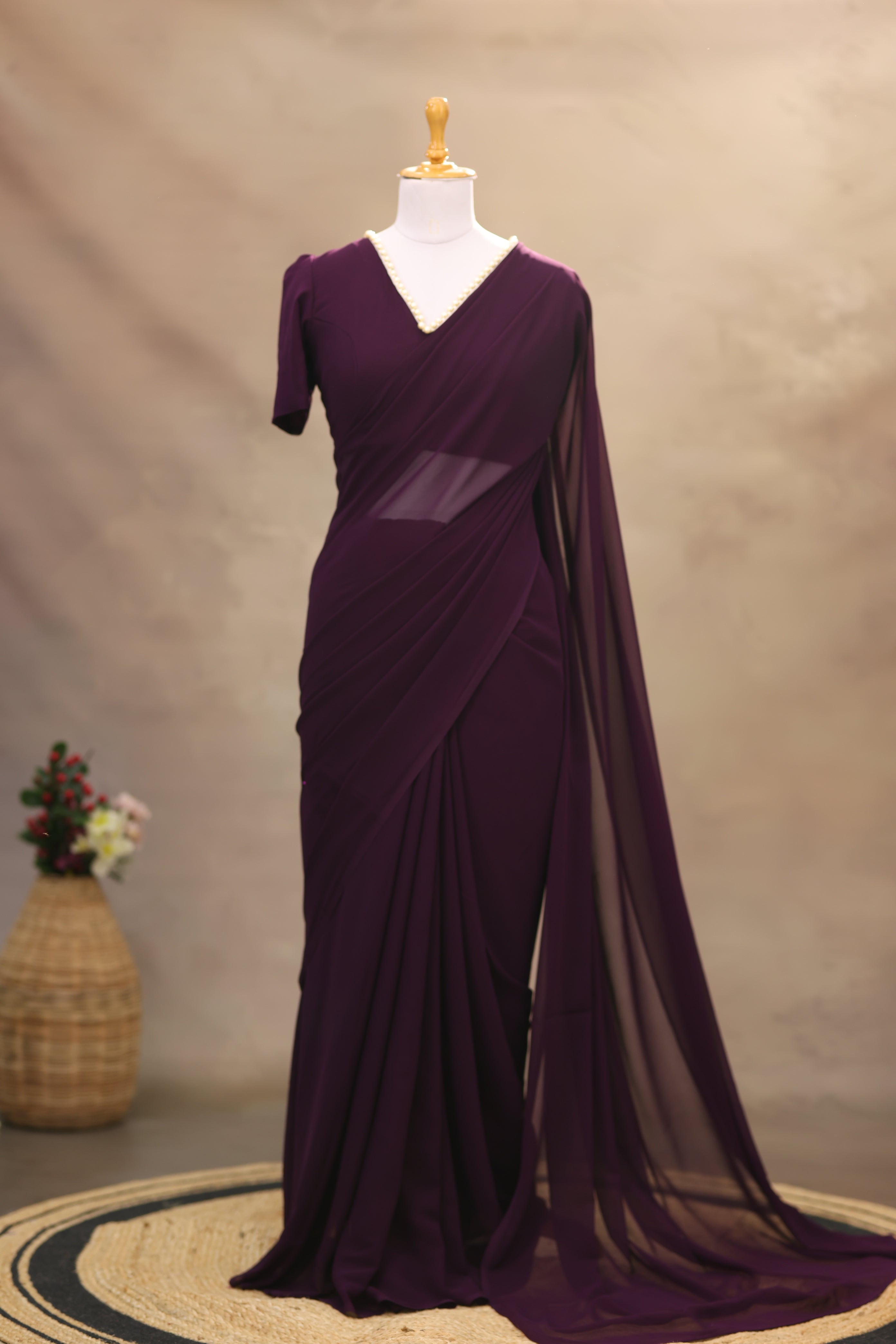 Dark Wine Georgette saree