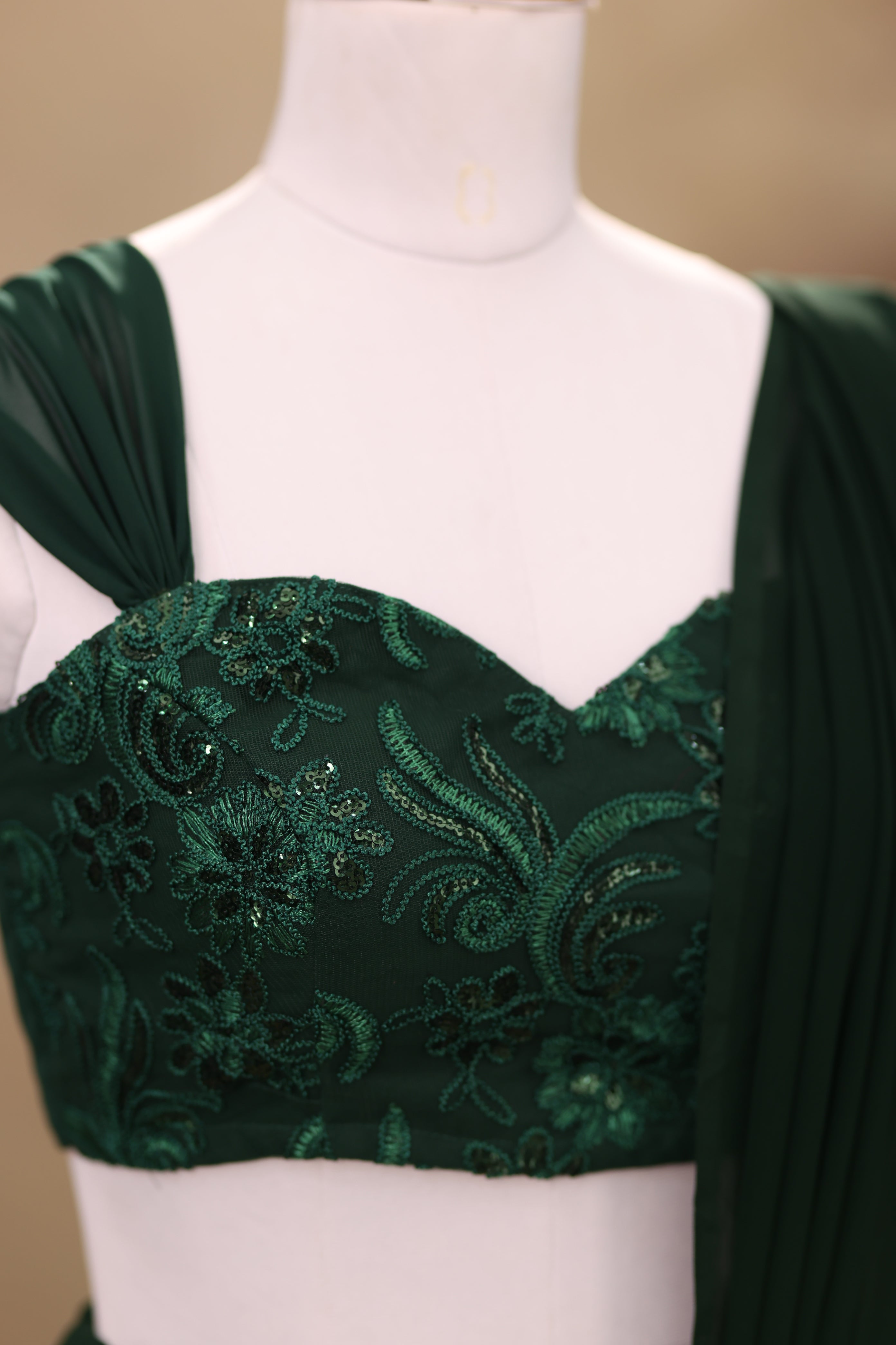 Bottle Green Georgette saree