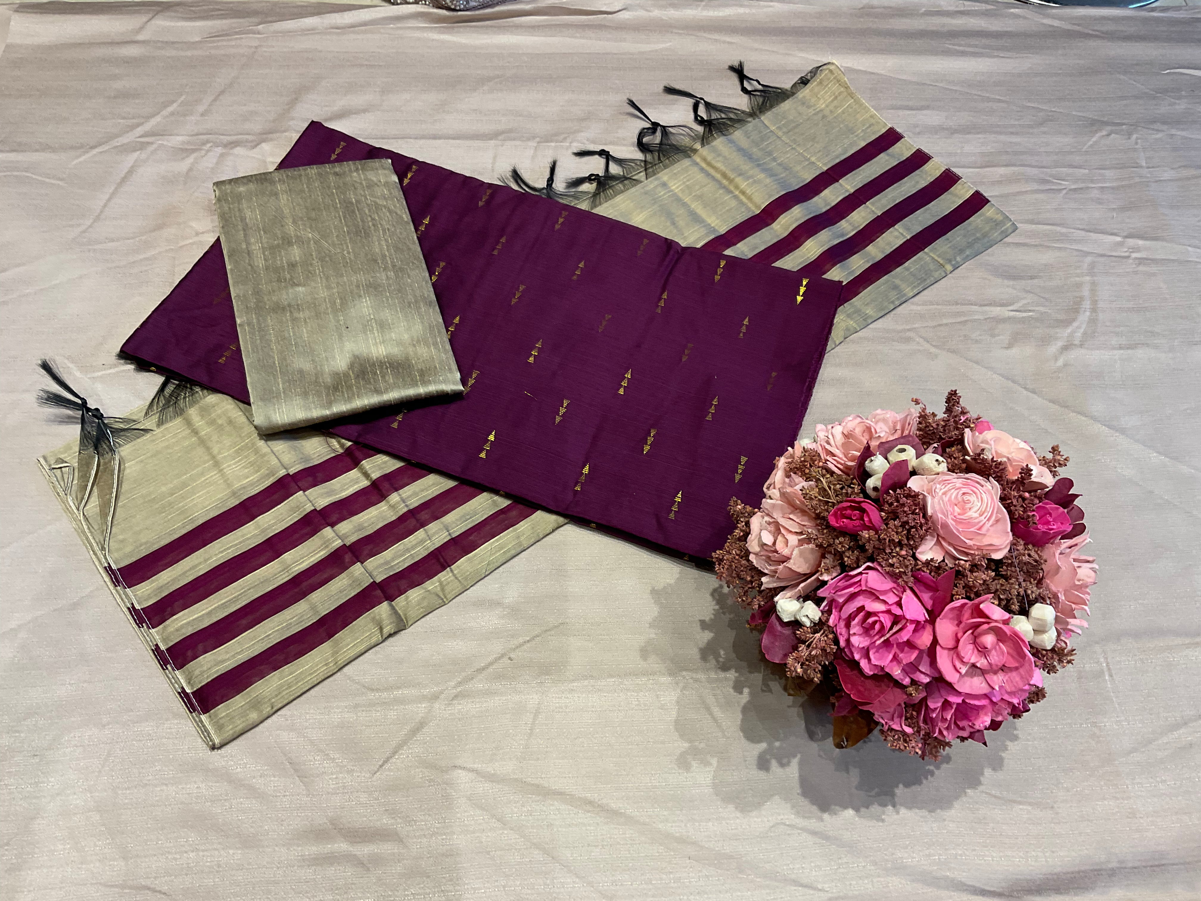 Unstitched raw silk salwar suit - Violet