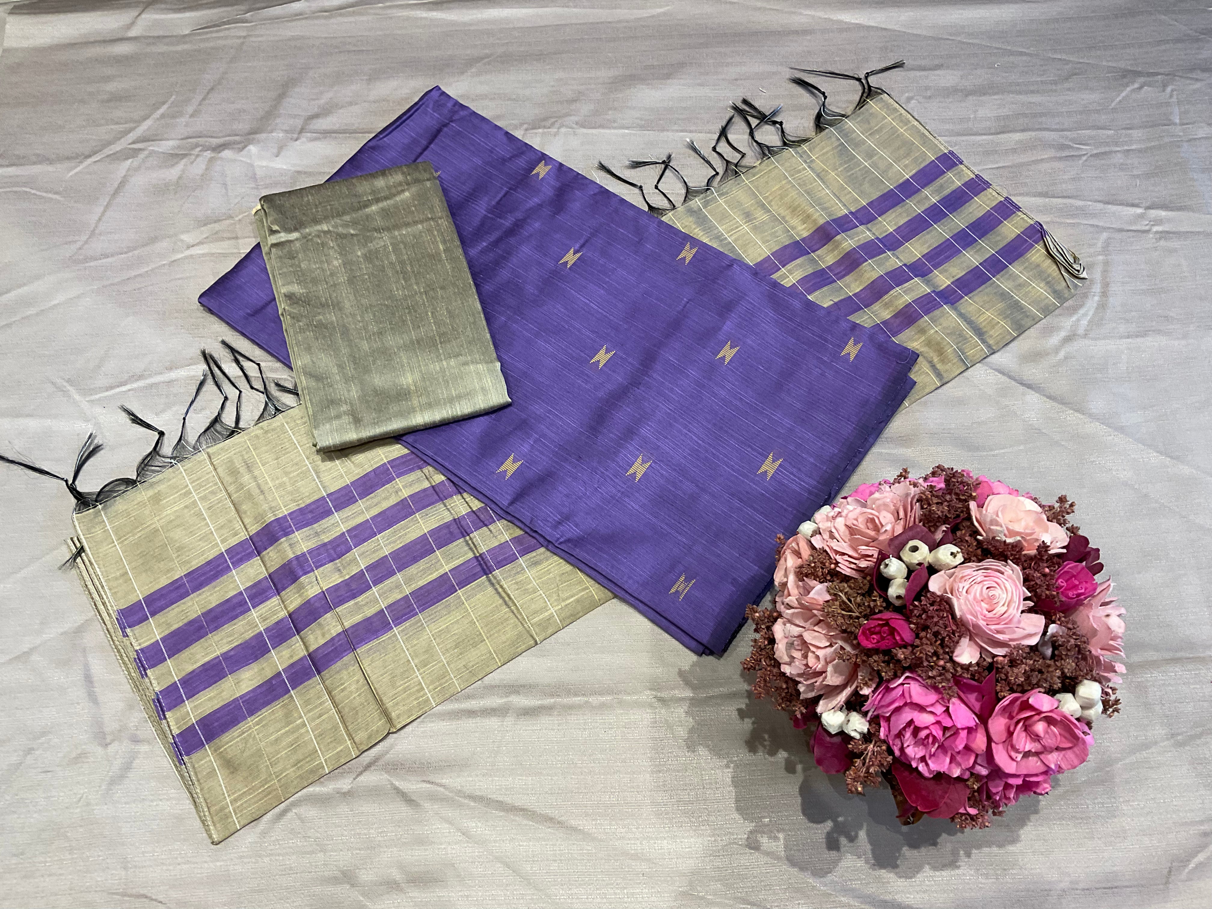 Unstitched raw silk salwar suit - Blue