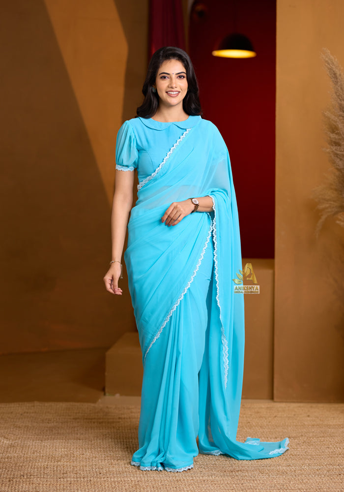 Blue Aruvi Georgette saree