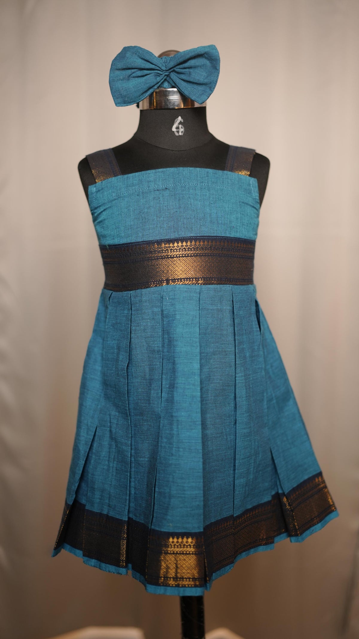 Blue Chettinad Cotton Kid Frock with head band