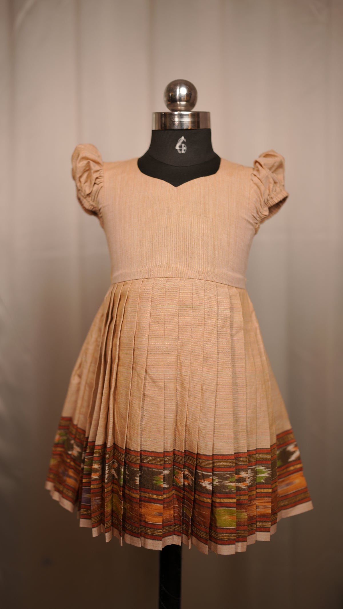 Beige Pochampally Kid FrockBeige Pochampally Kid Frock