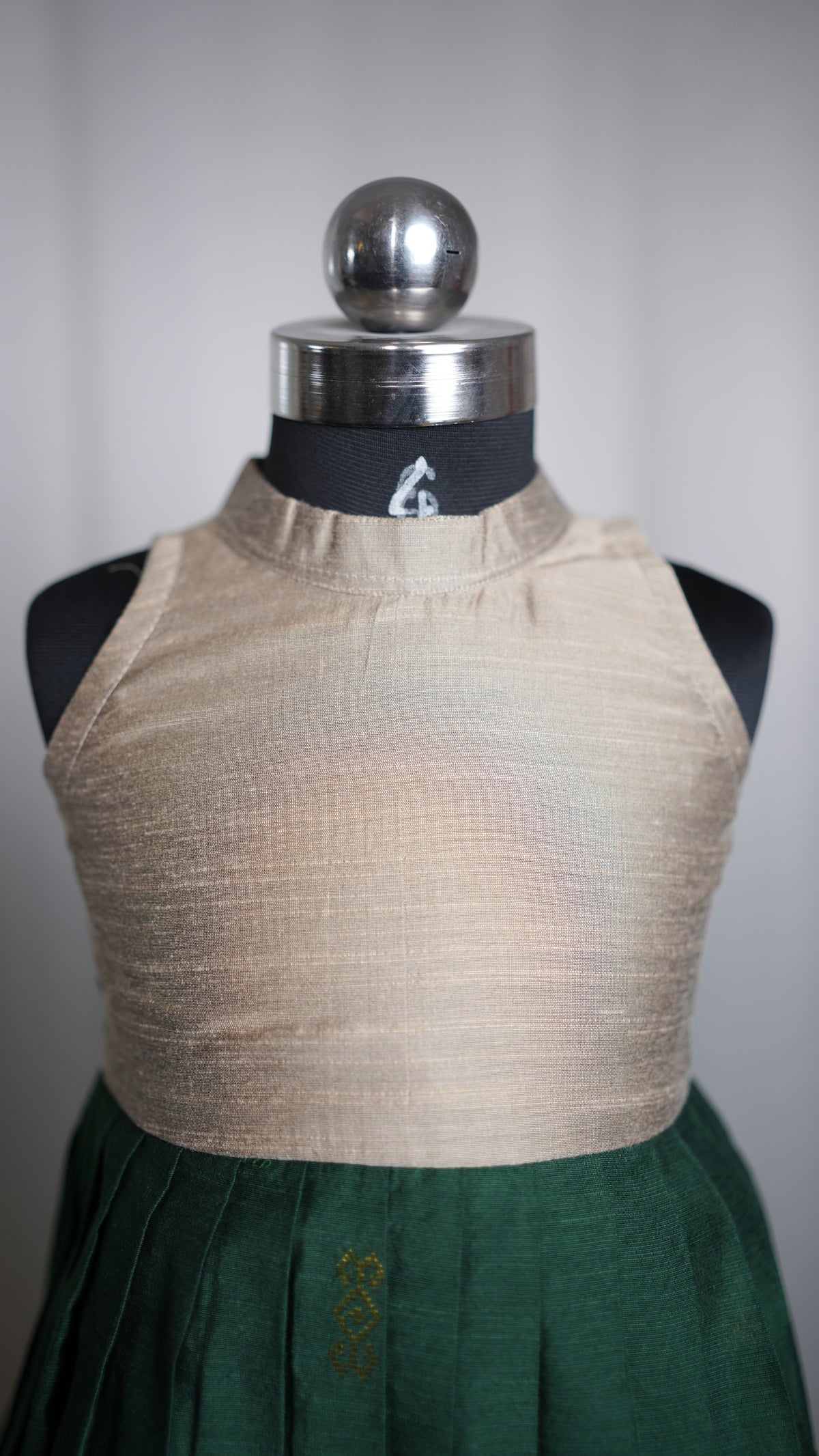 Green and Oyster Grey Raw Silk Kid Frock