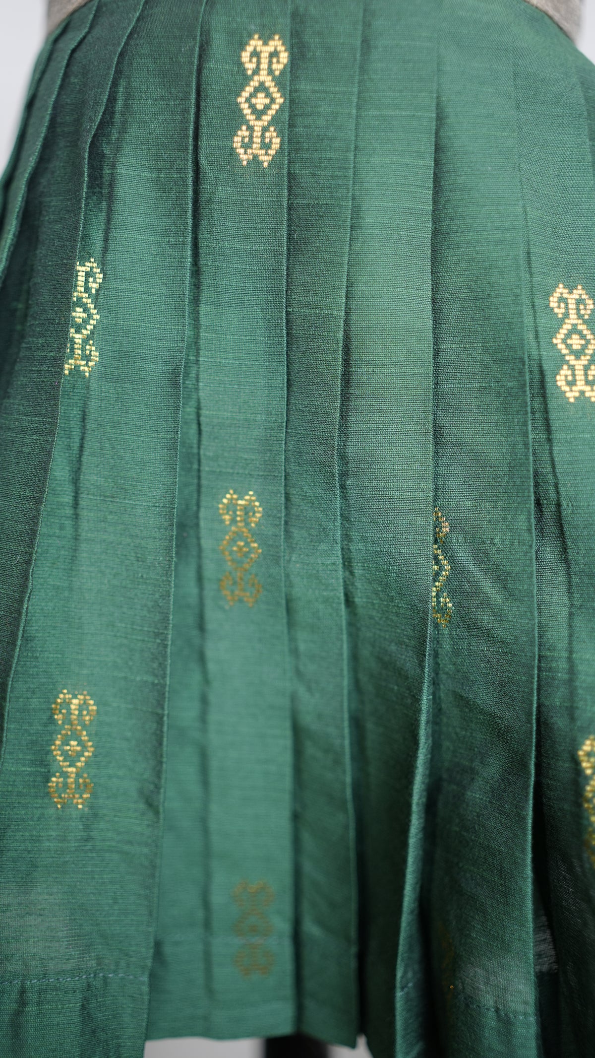 Green and Oyster Grey Raw Silk Kid Frock