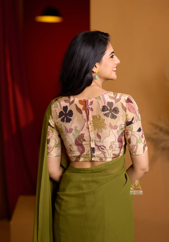 Green Maragatha Georgette saree