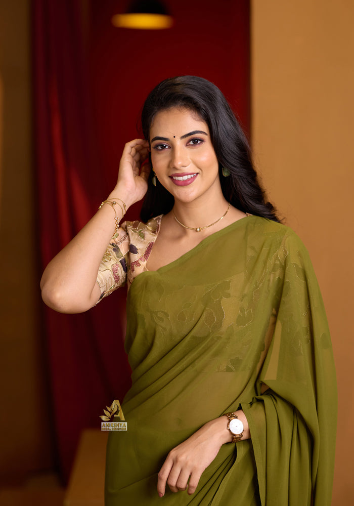 Green Maragatha Georgette saree