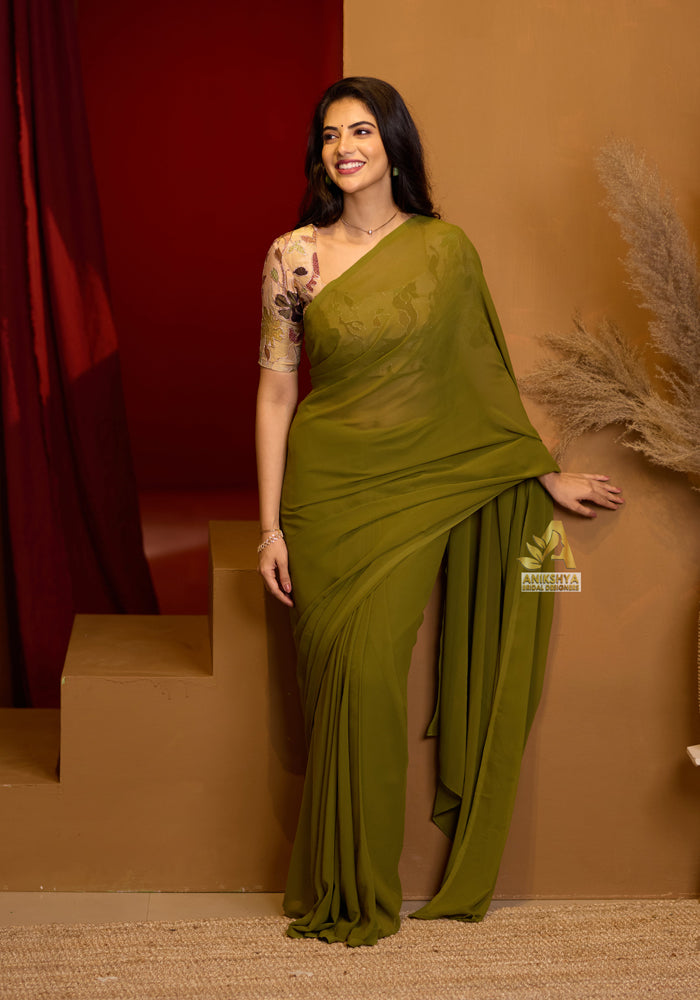 Green Maragatha Georgette saree