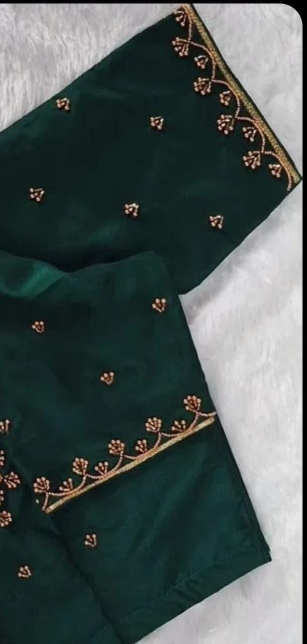Bottle Green Hand Embroidery Designer Blouse