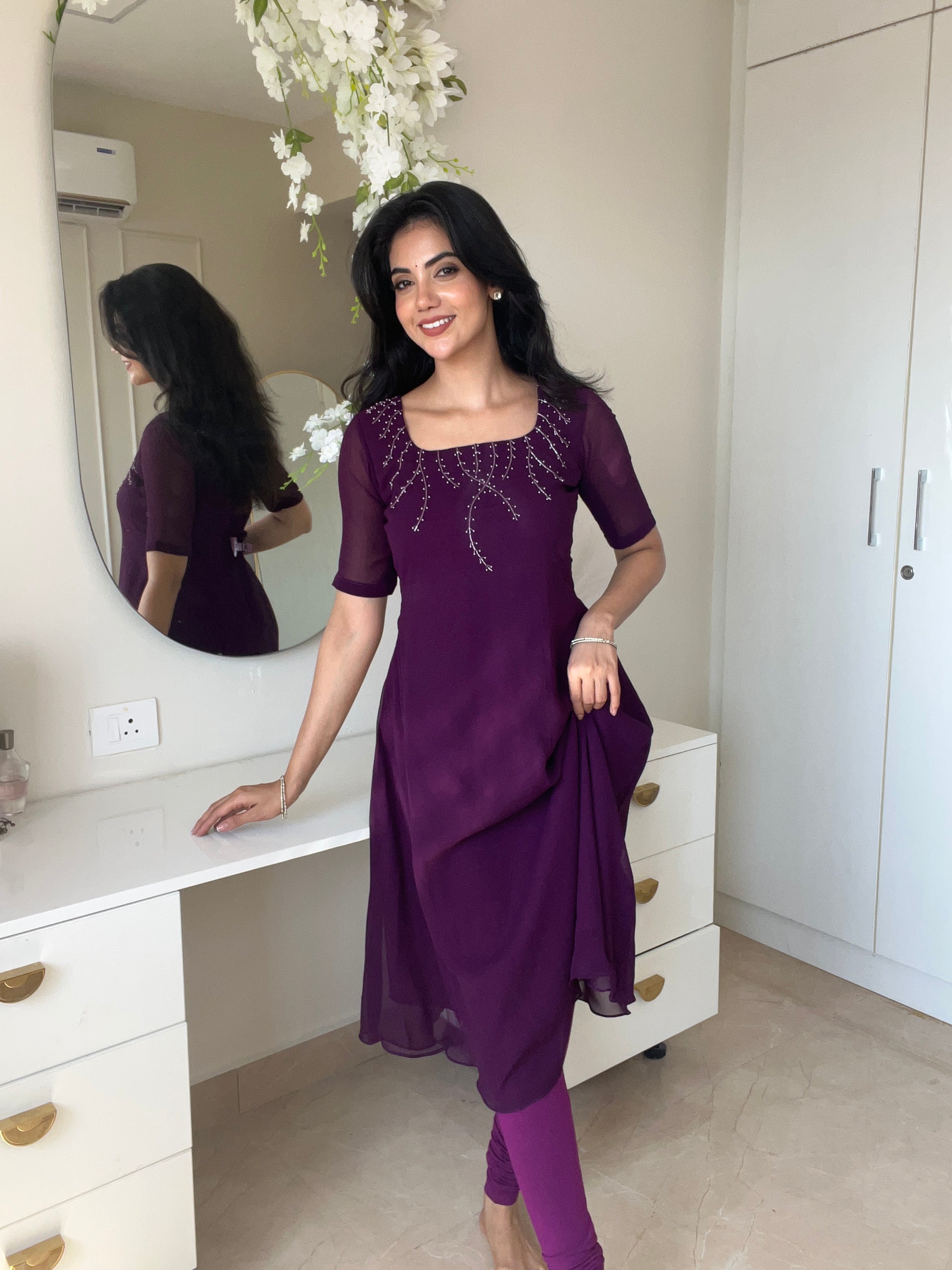 Georgette Wine Kurti