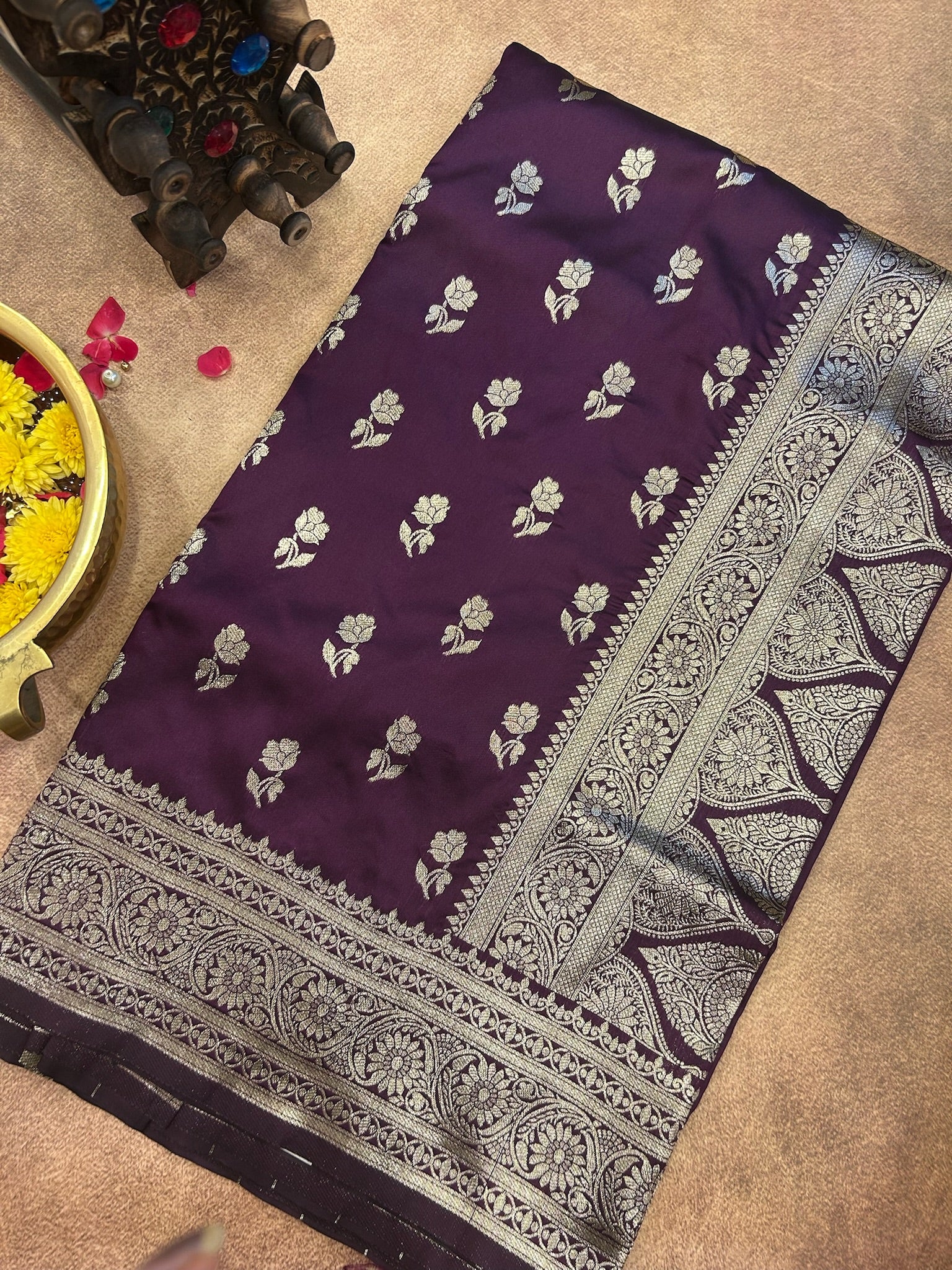 Dark Wine Banarasi Silk saree