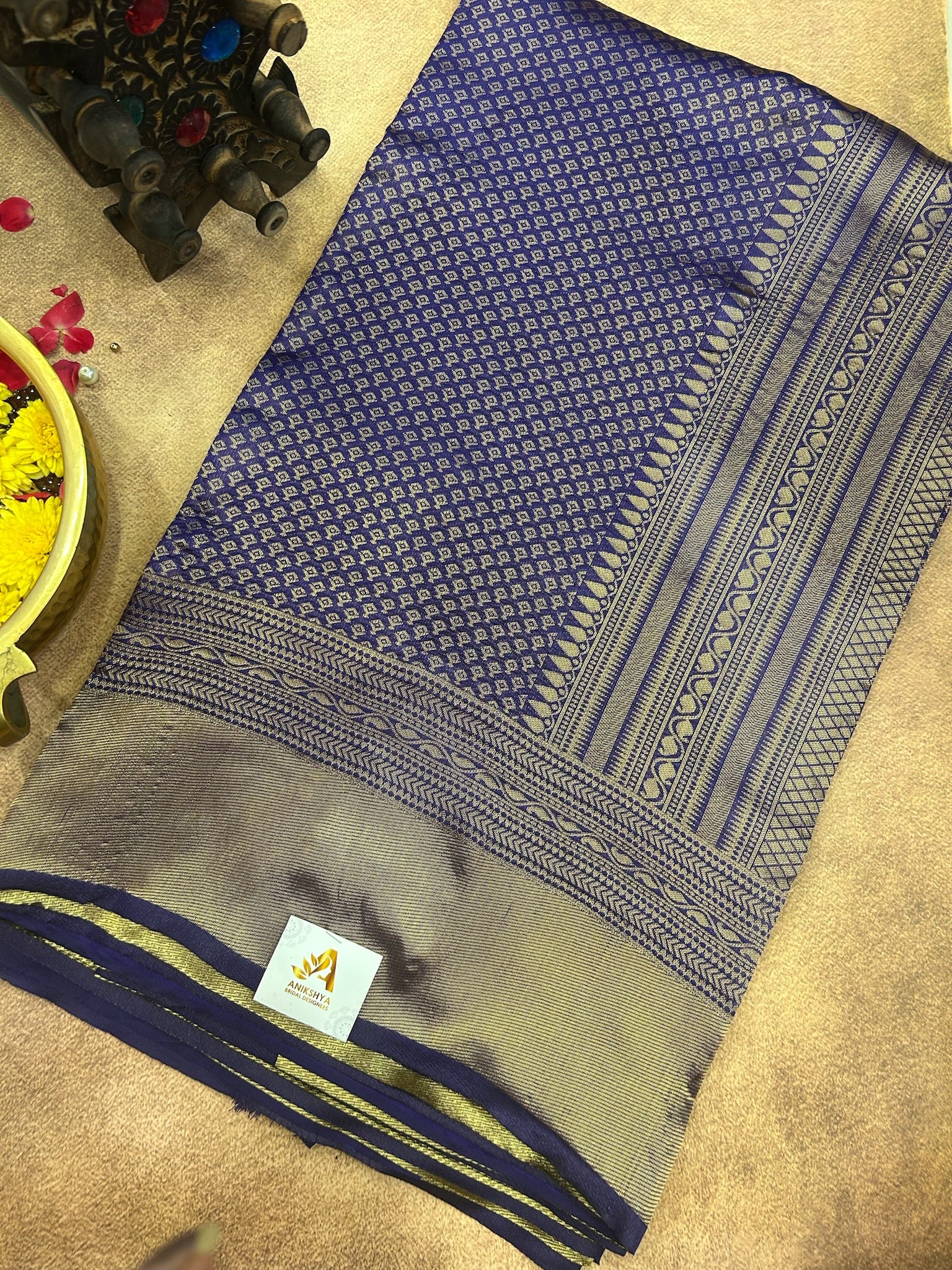 Navy Blue Lichi silk saree