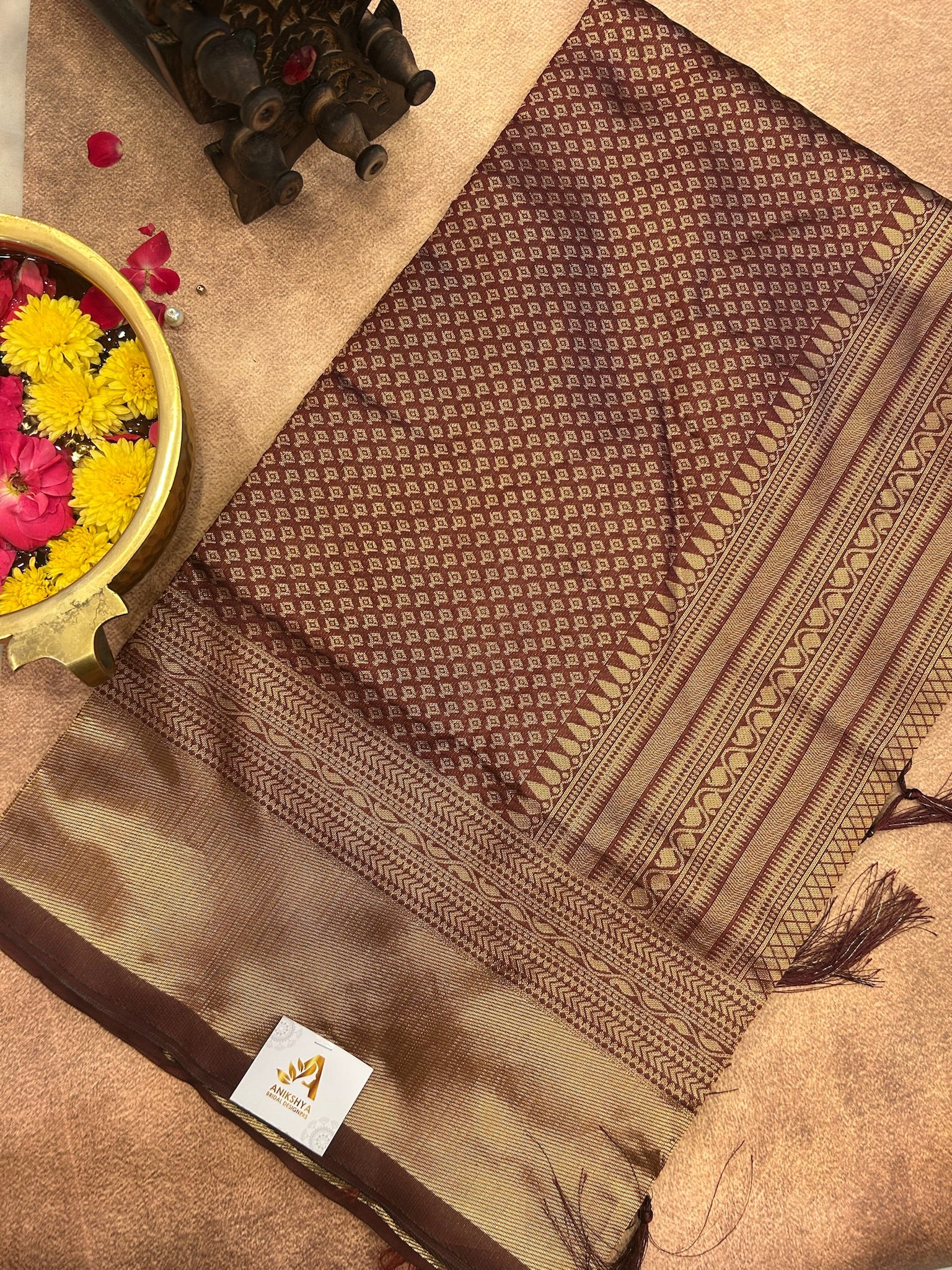 Maroon Lichi silk saree