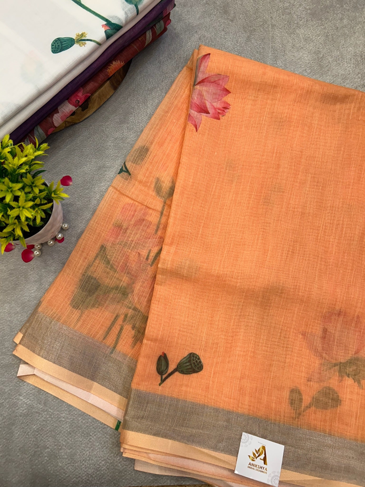 Peach Digital Print Linen saree
