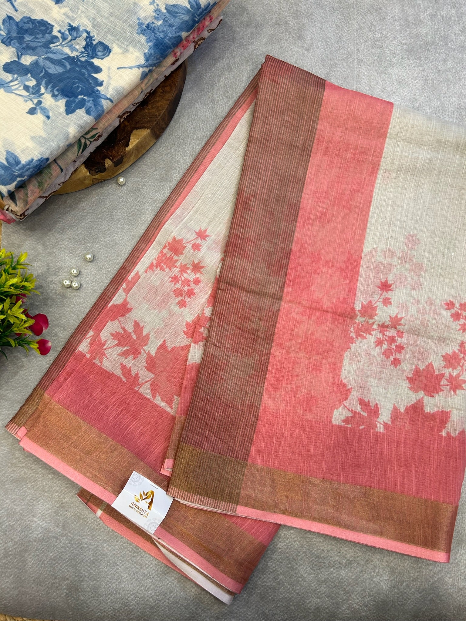Peach Digital Print Linen saree