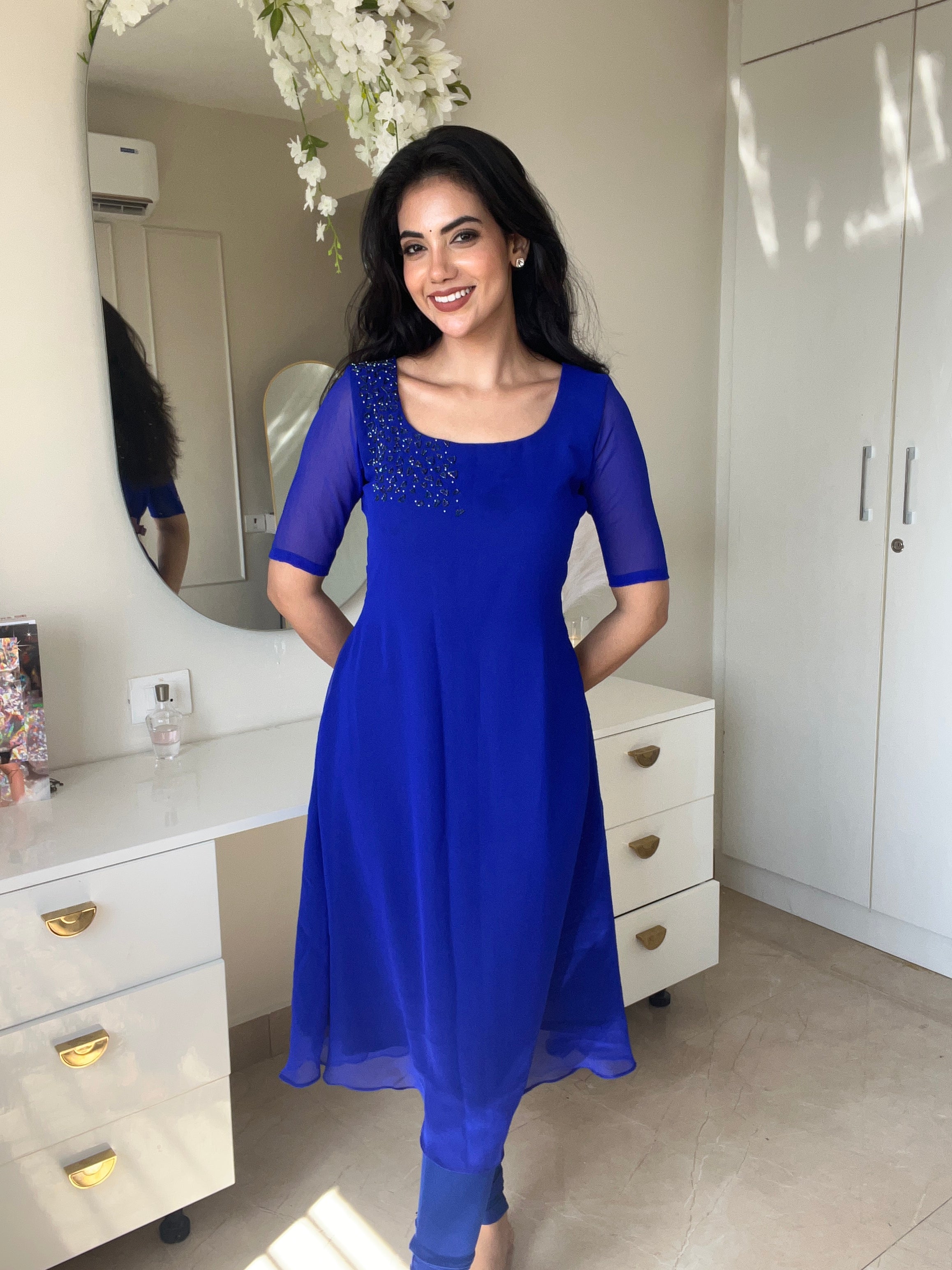 Georgette Royal Blue Kurti