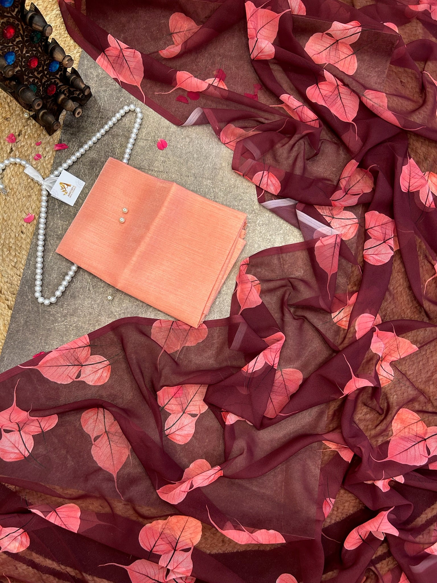 Maroon Digital print Georgette saree