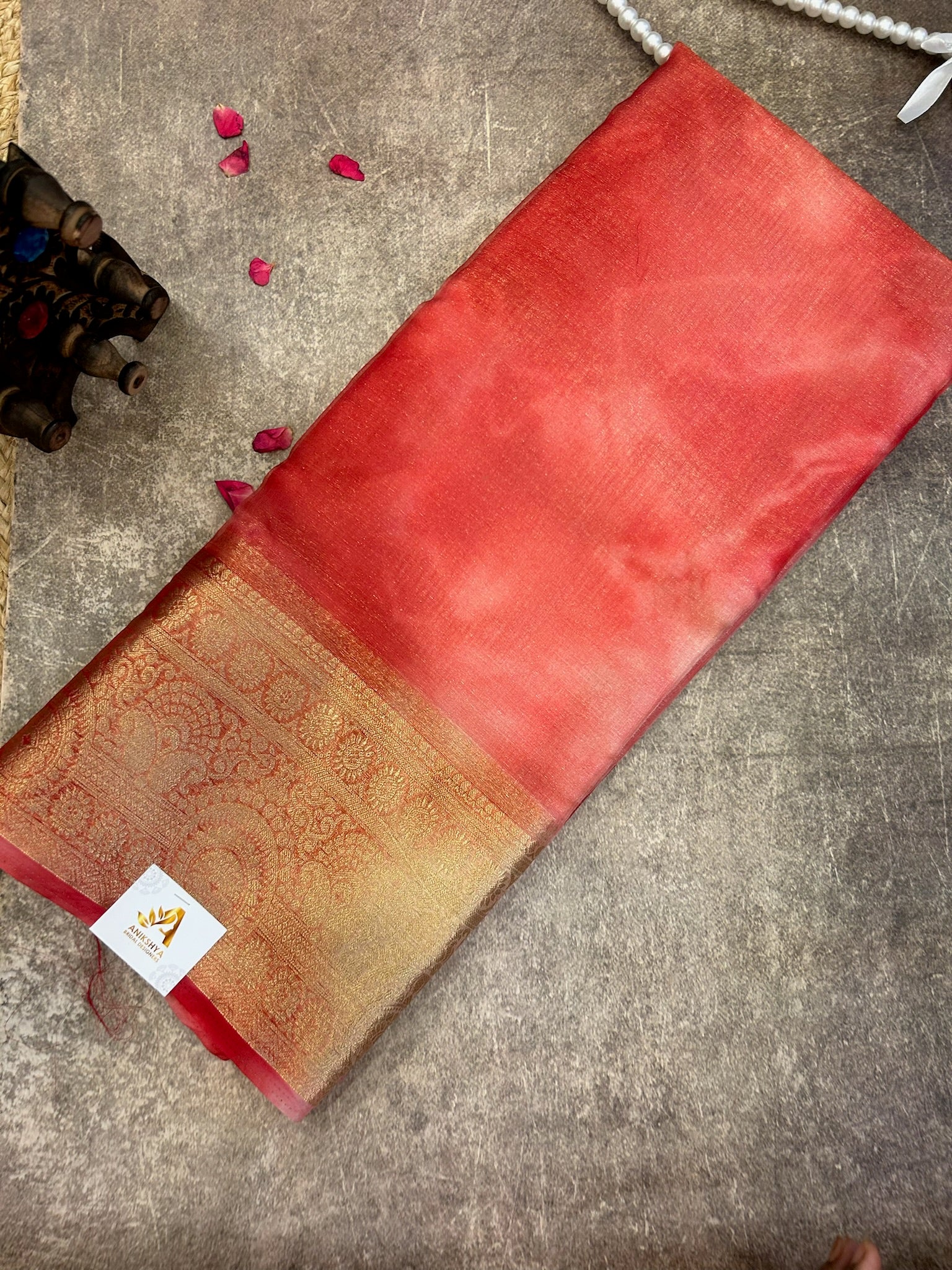 Red Organza sibhori Print saree