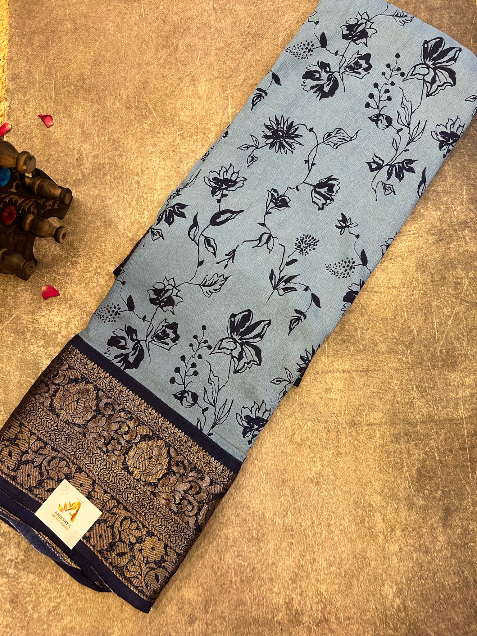Dark Blue Dola silk Saree