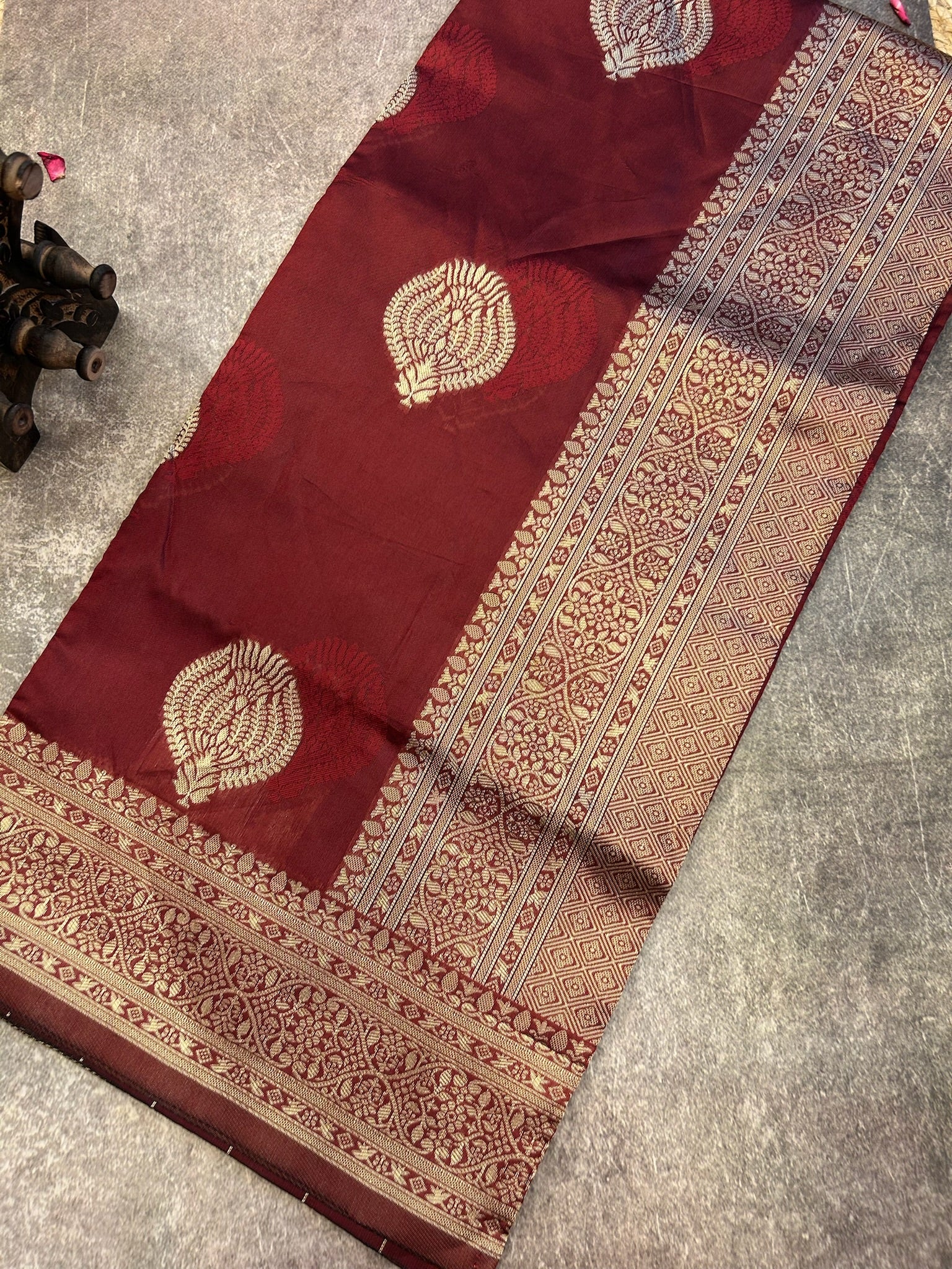 Maroon Lichi silk saree