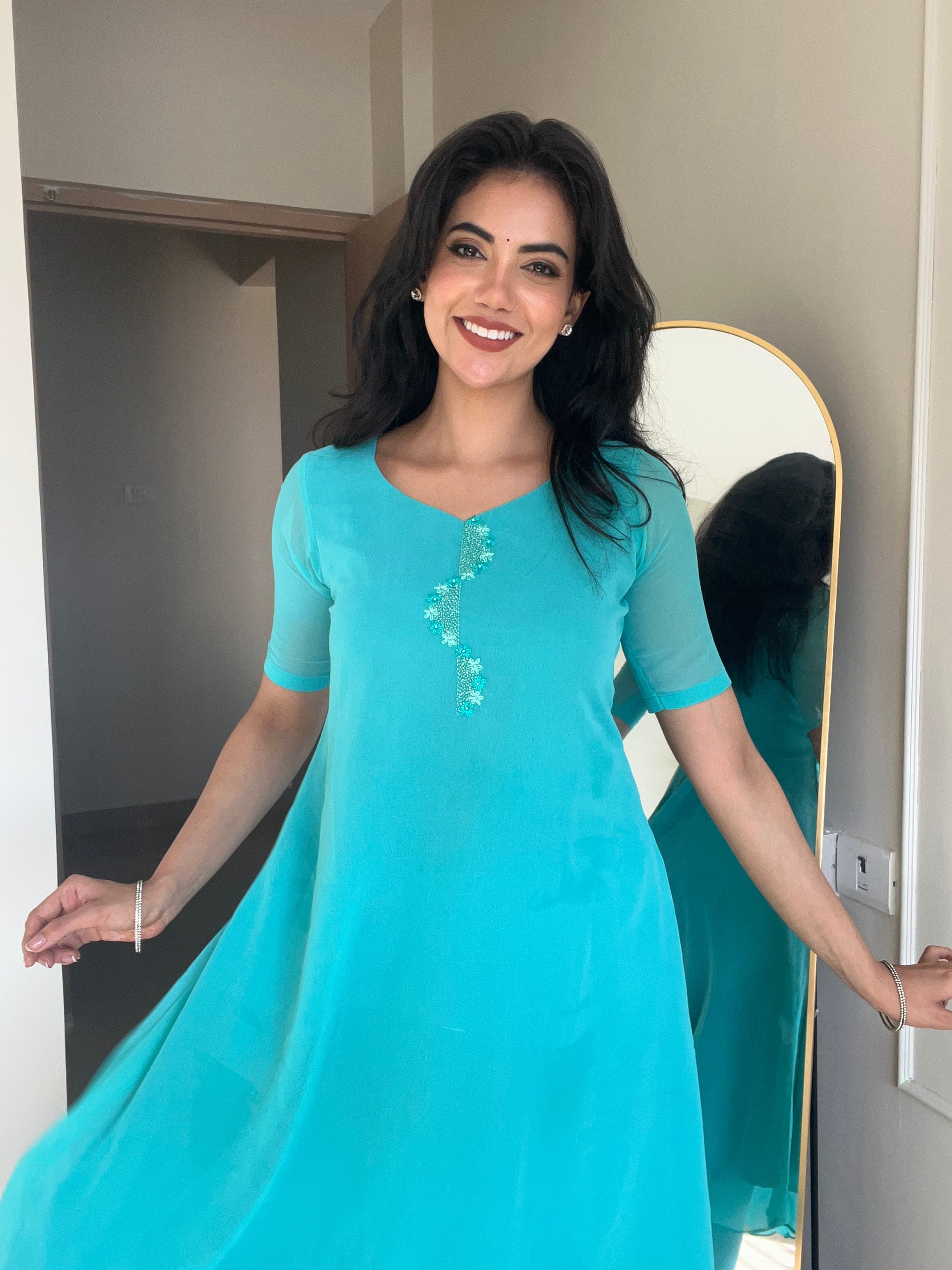 Georgette Surf Blue Kurti