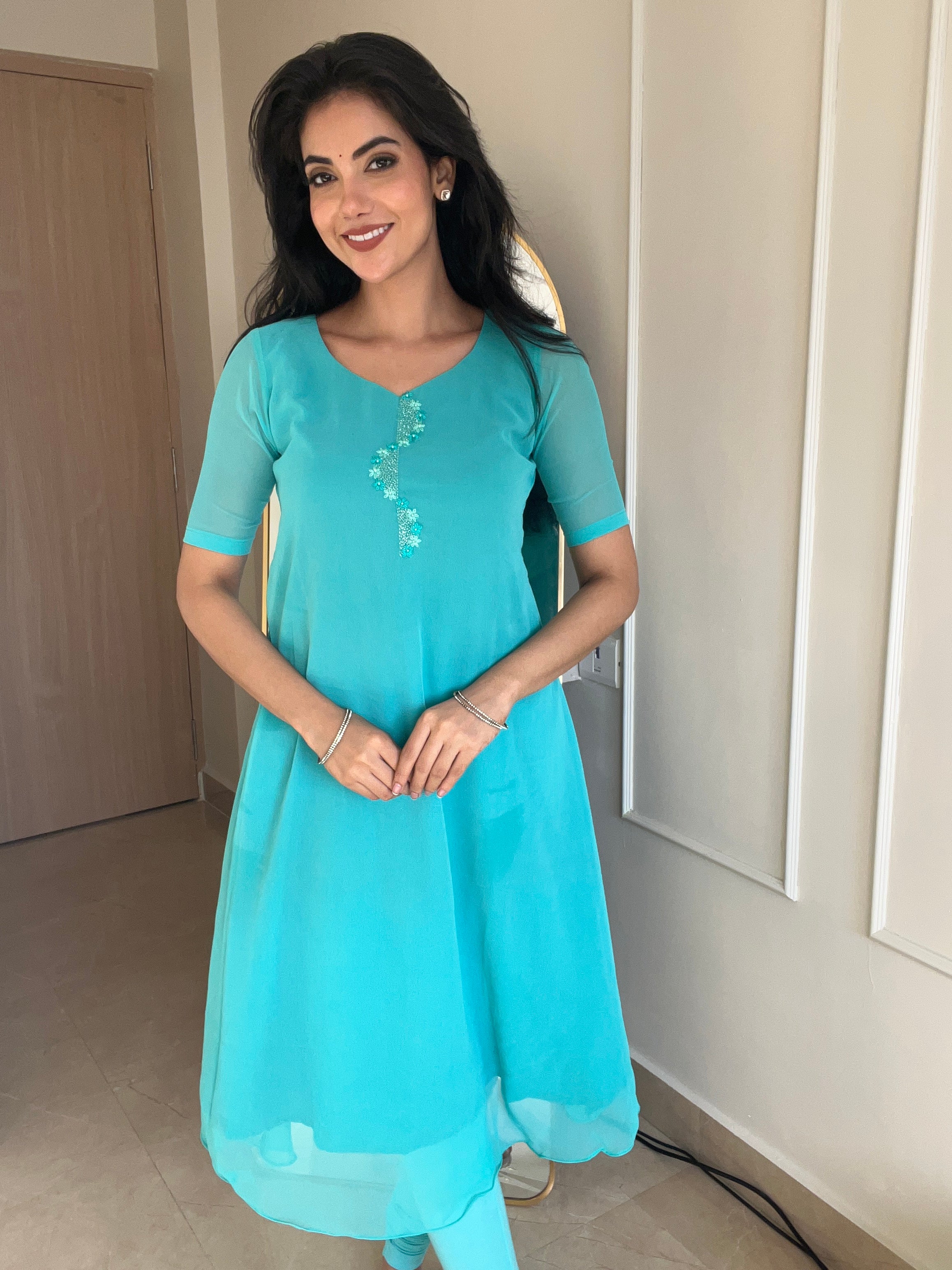 Georgette Surf Blue Kurti