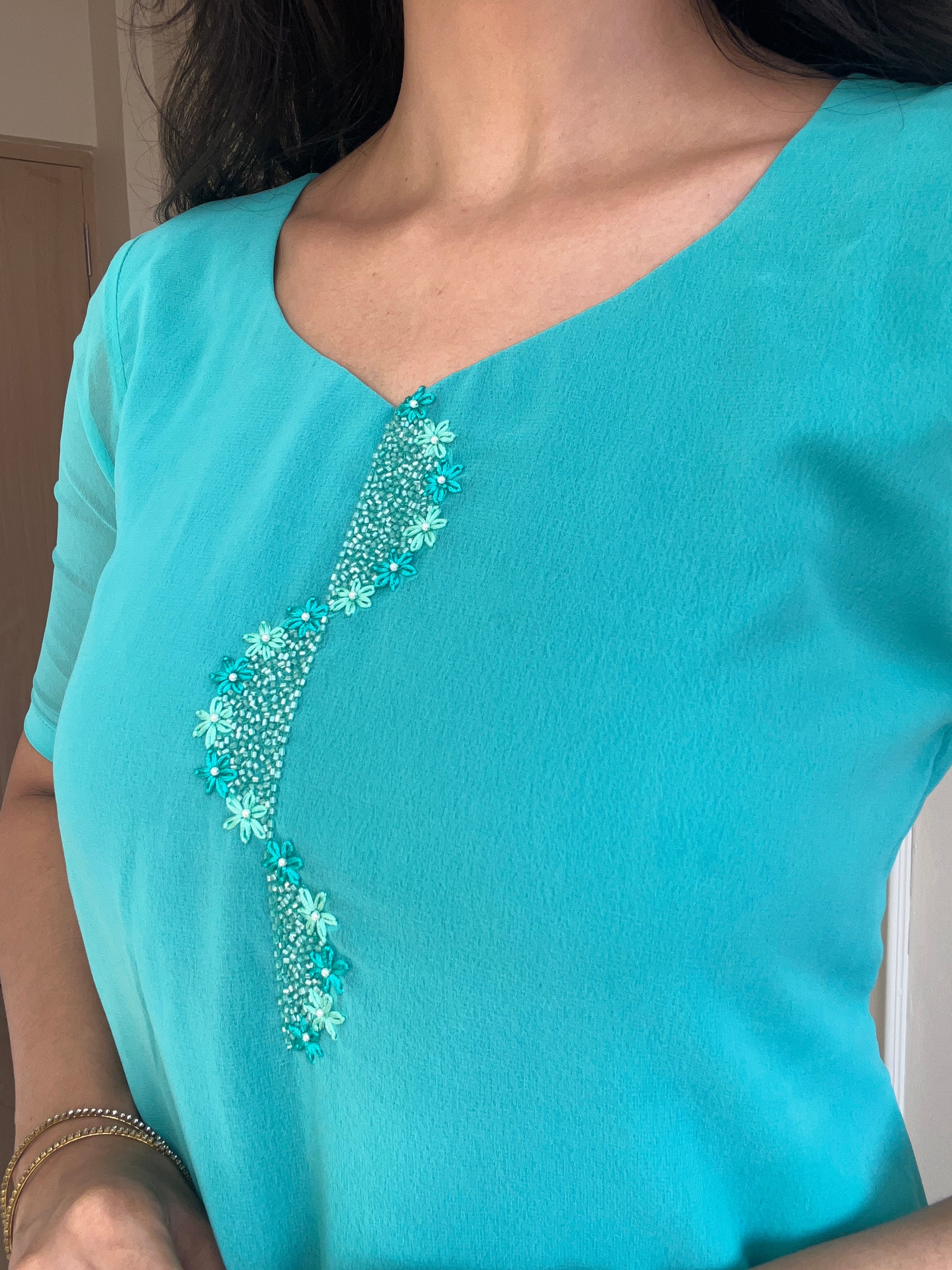 Georgette Surf Blue Kurti