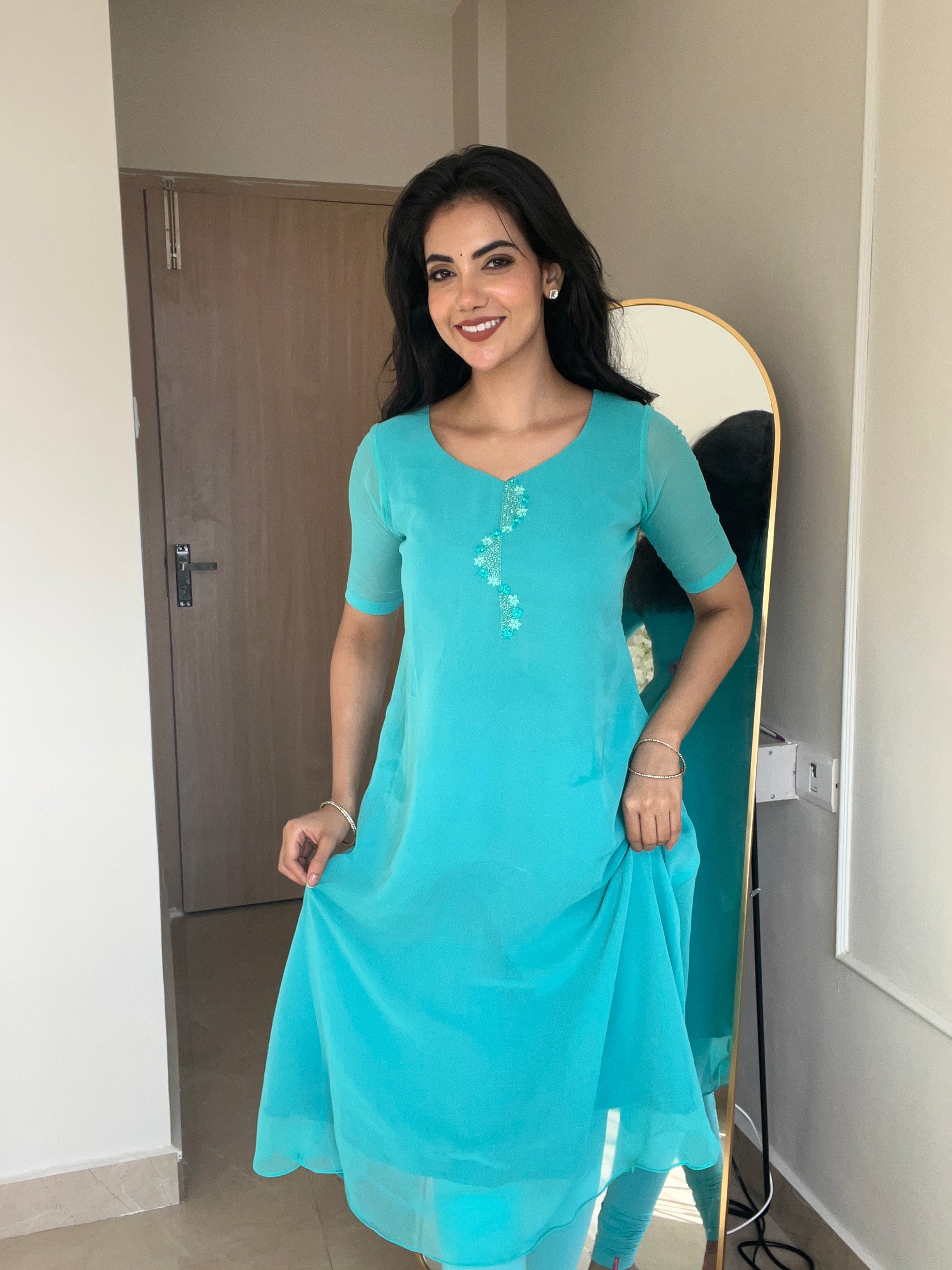 Georgette Surf Blue Kurti