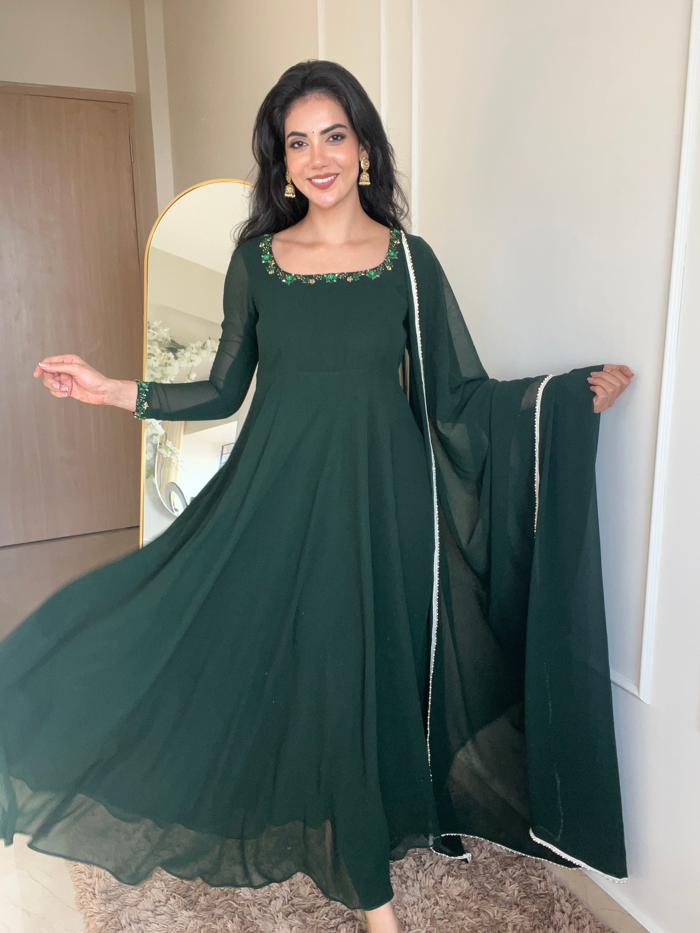 Georgette Bottle Green Gown