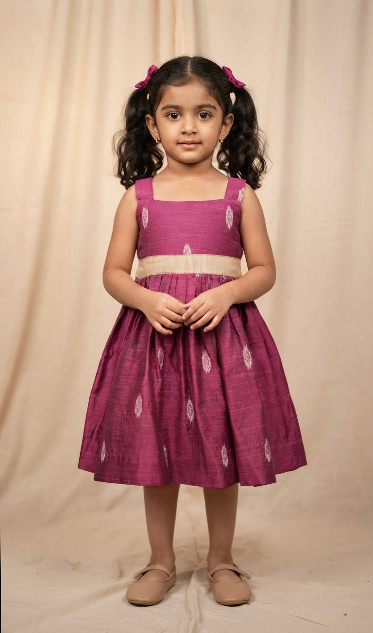 Majenta Raw silk Kid Frock