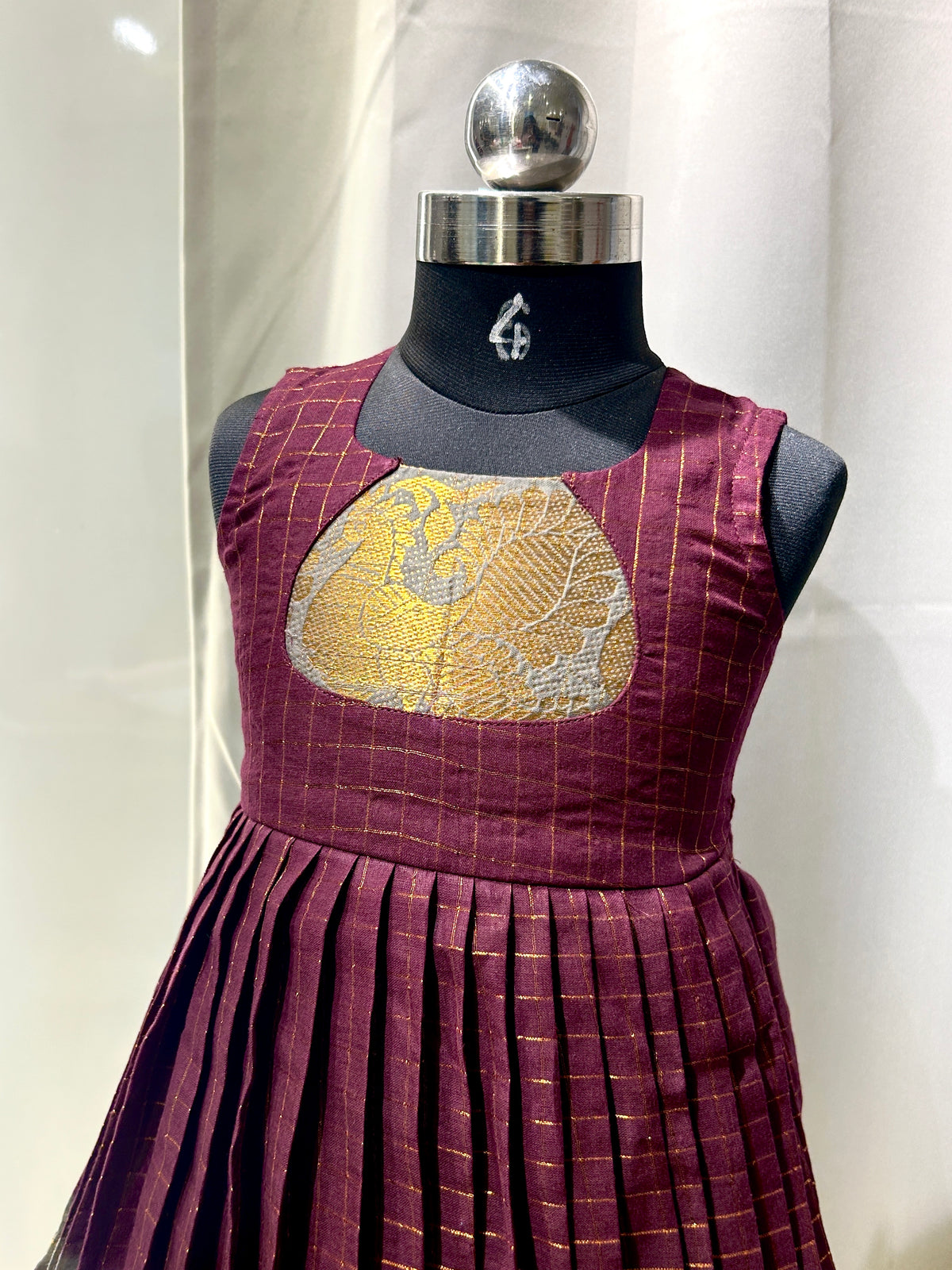 Maroon Grey Sungudi Cotton Kid Frock