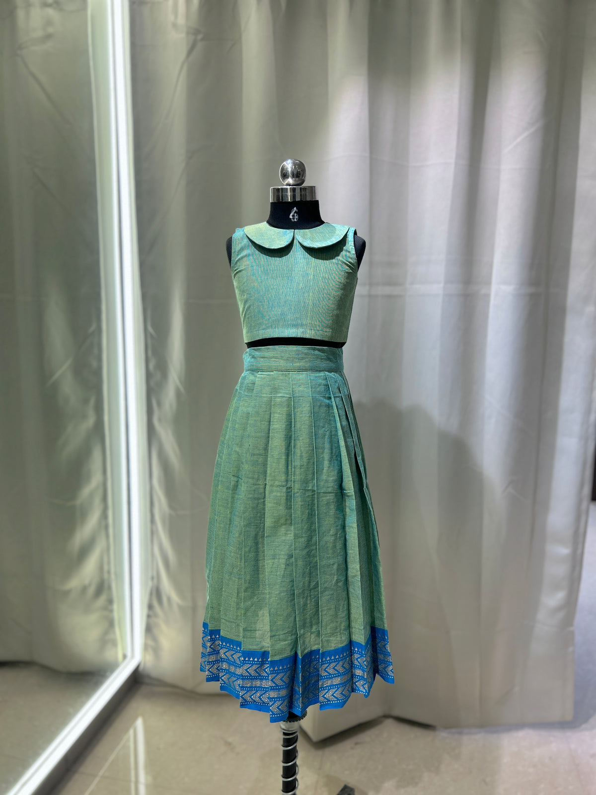 Green chettinad cotton Kid Frock