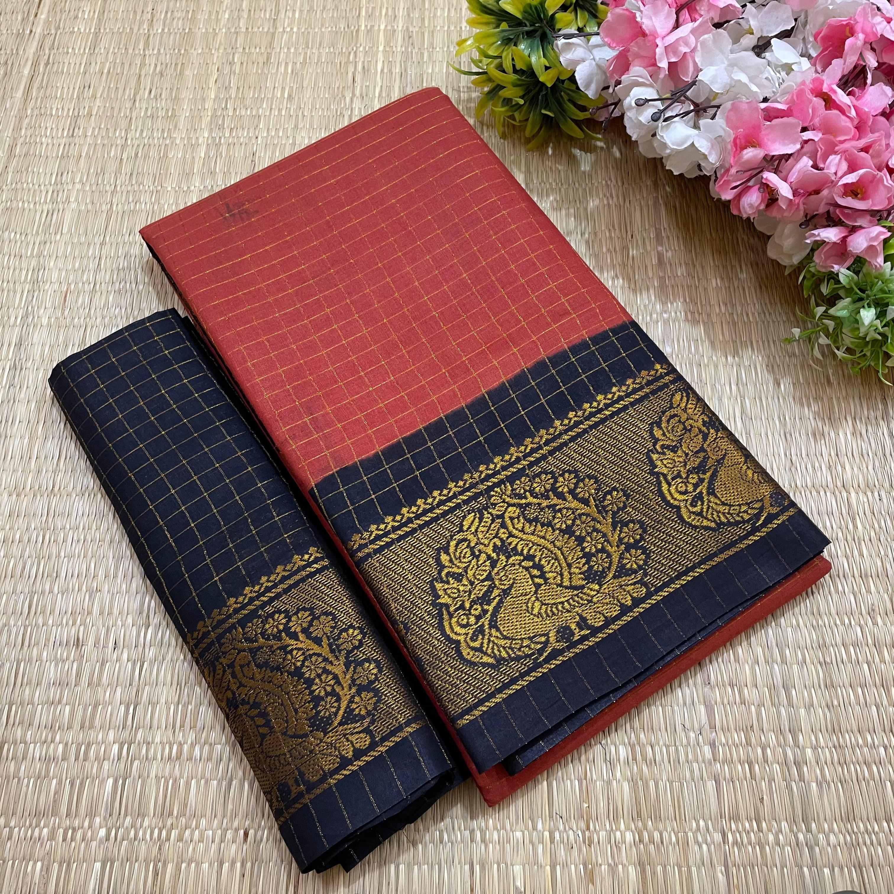 Light Orange Sungudi Saree